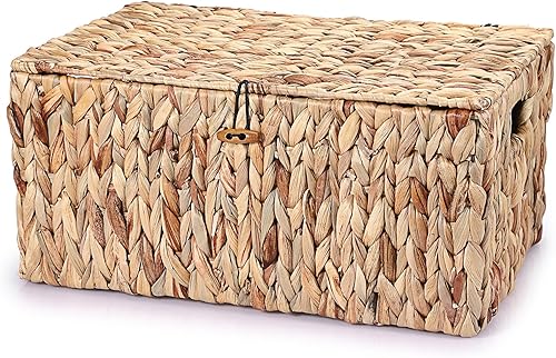 Miniatura 10 de Hipiwe Cestas de mimbre de jacinto de agua para organización de estantes, cestas de almacenamiento tejidas a mano con tapa, cesta decorativa con