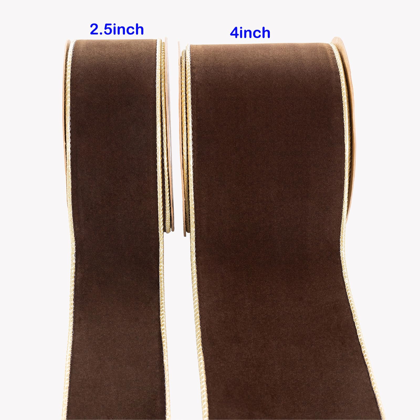 Braunes Samtband mit Drahtrand, 6,3 cm breit x 9,1 m, doppelseitiges Samtband für Weihnachtsbaum, Kränze, Geschenkverpackungen, Schleifen, Gralands, Heimdekoration, Basteln (brw2,5)