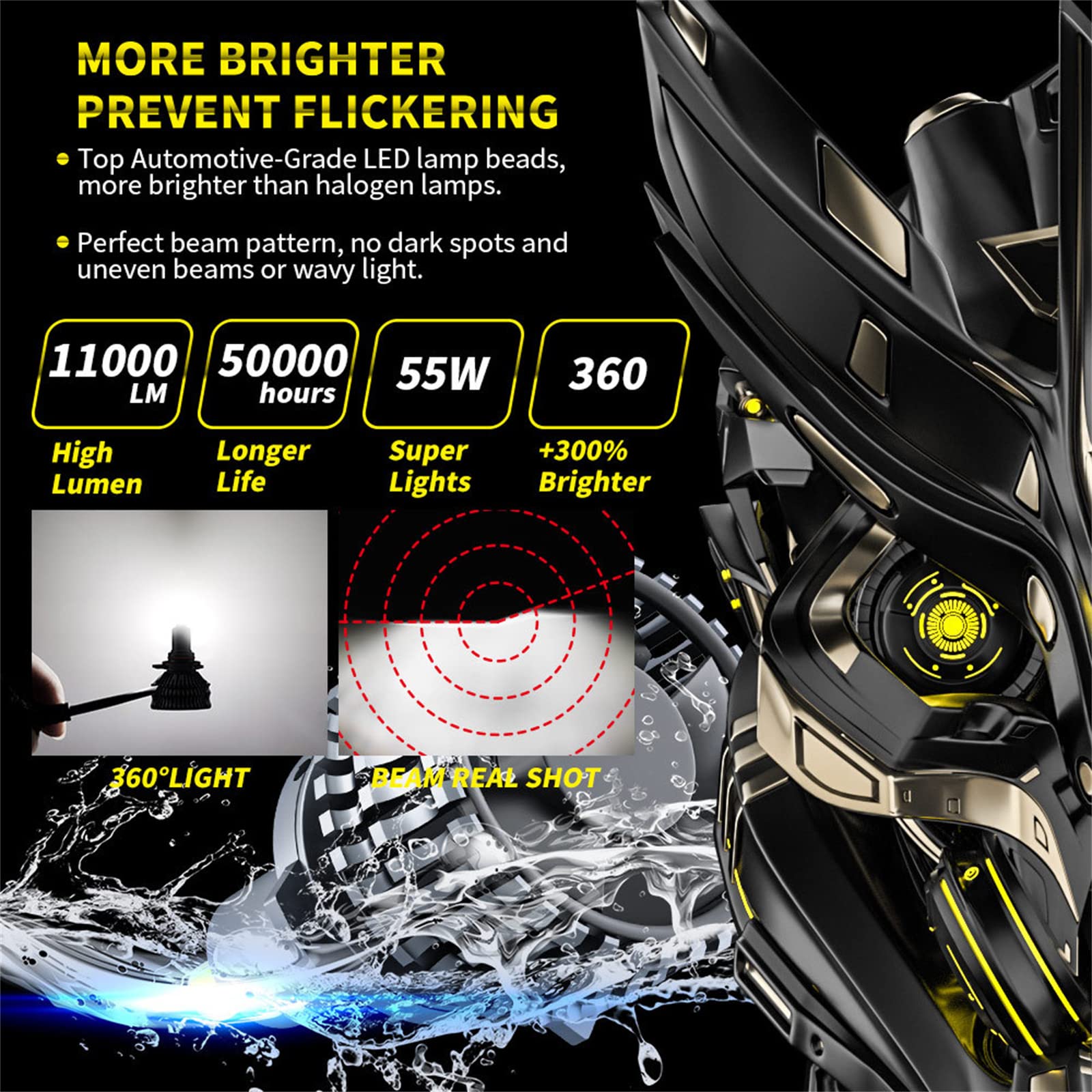 Bombillas LED Para Faros Delanteros, 72 CSP 6 Lados 3D 360 H7 Bombillas LED Para Faros Delanteros De Automóviles 22000LM H11 H8 H9 H1 9005 HB4 9006 110W Luces Antiniebla Automáticas Turbo Headlamp,H7