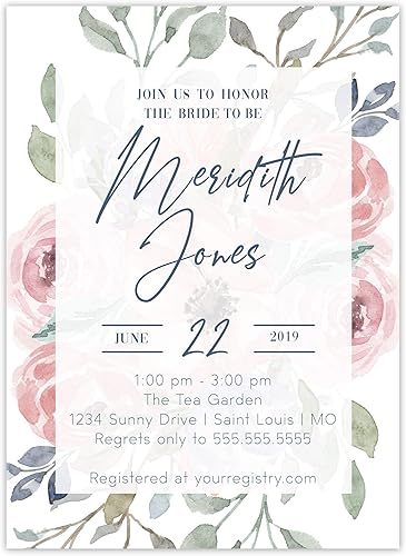 Personalized Bridal Shower Invitations, Envelopes Included with Printed Option, 5 inches by 7 inches, Neutral Soft Colors of Dusty Rose Pink Cream