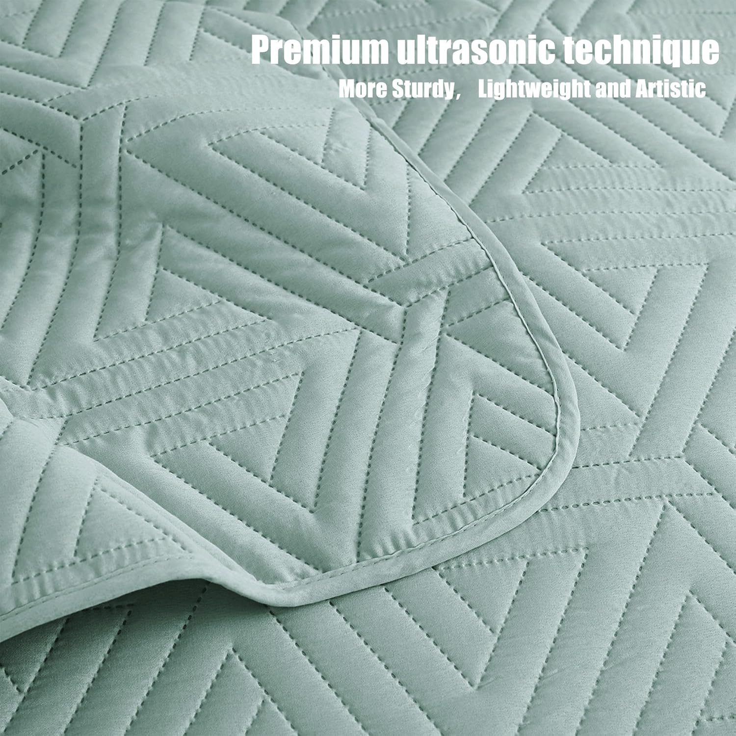 Whale Flotilla Soft Twin Size Quilt Set for All Seasons, 2-Piece Ultrasonic Geometric Quilts Bedding Set, Lightweight Reversible Bedspread, Coverlet, Bed Cover with Pillow Sham, Aqua Blue - Image 8