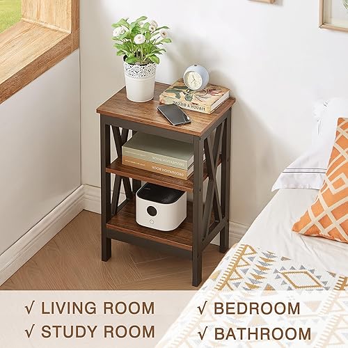 Miniatura 7 de VECELO Mesa auxiliar, mesita de noche, mesas auxiliares de sala de estar de 24 pulgadas de alto, mesitas de noche reforzadas con diseño X, mesa