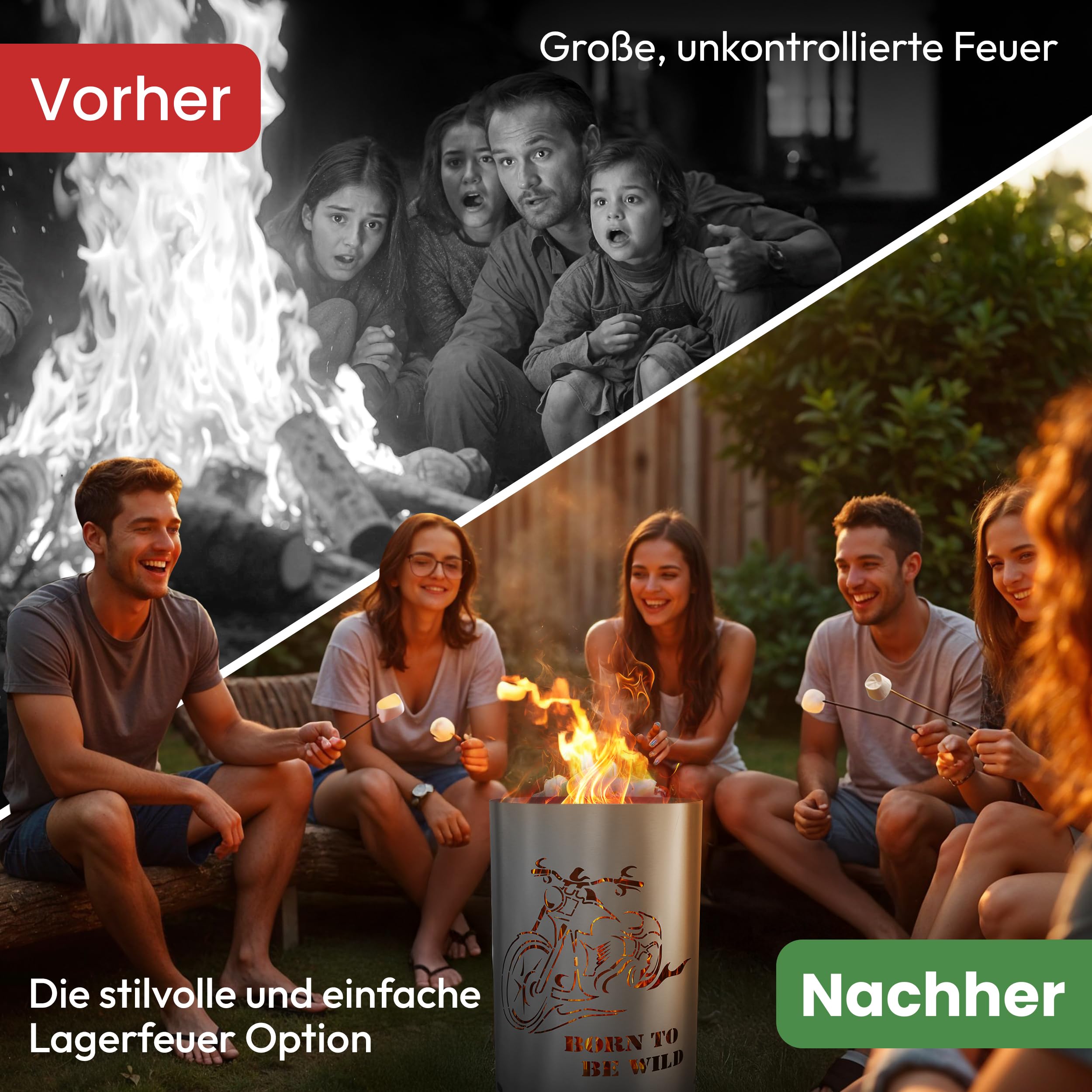 TiKo-Design® Feuertonne Feuerkorb mit Born to Be Wild Chopper Motiv