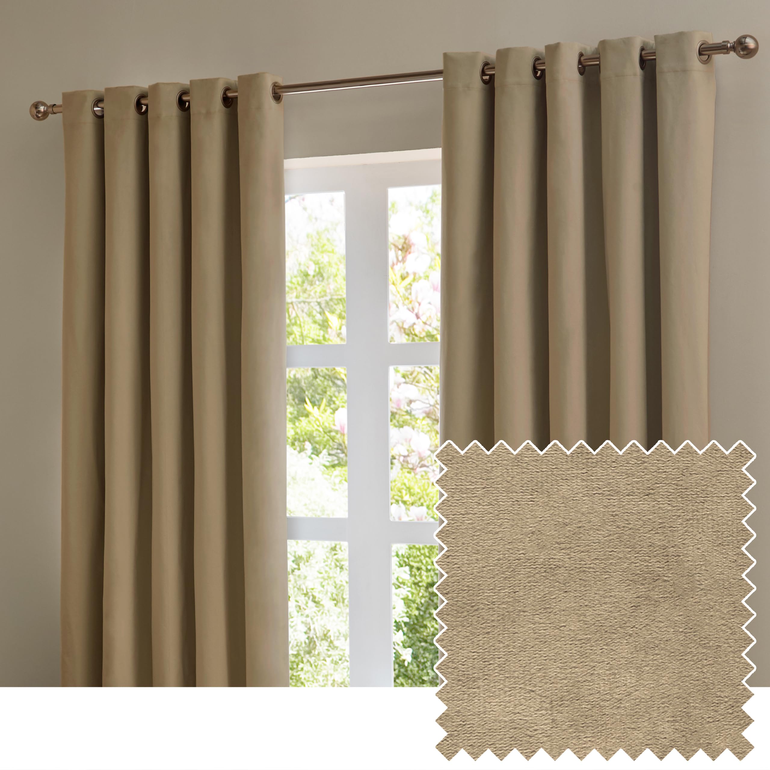 furn. The Ultimate Velvet Blackout Eyelet Curtain Pair – Soft Stylish Light Blocking Thermal Matte Velvet Drapes (Mocha - 117x137cm)