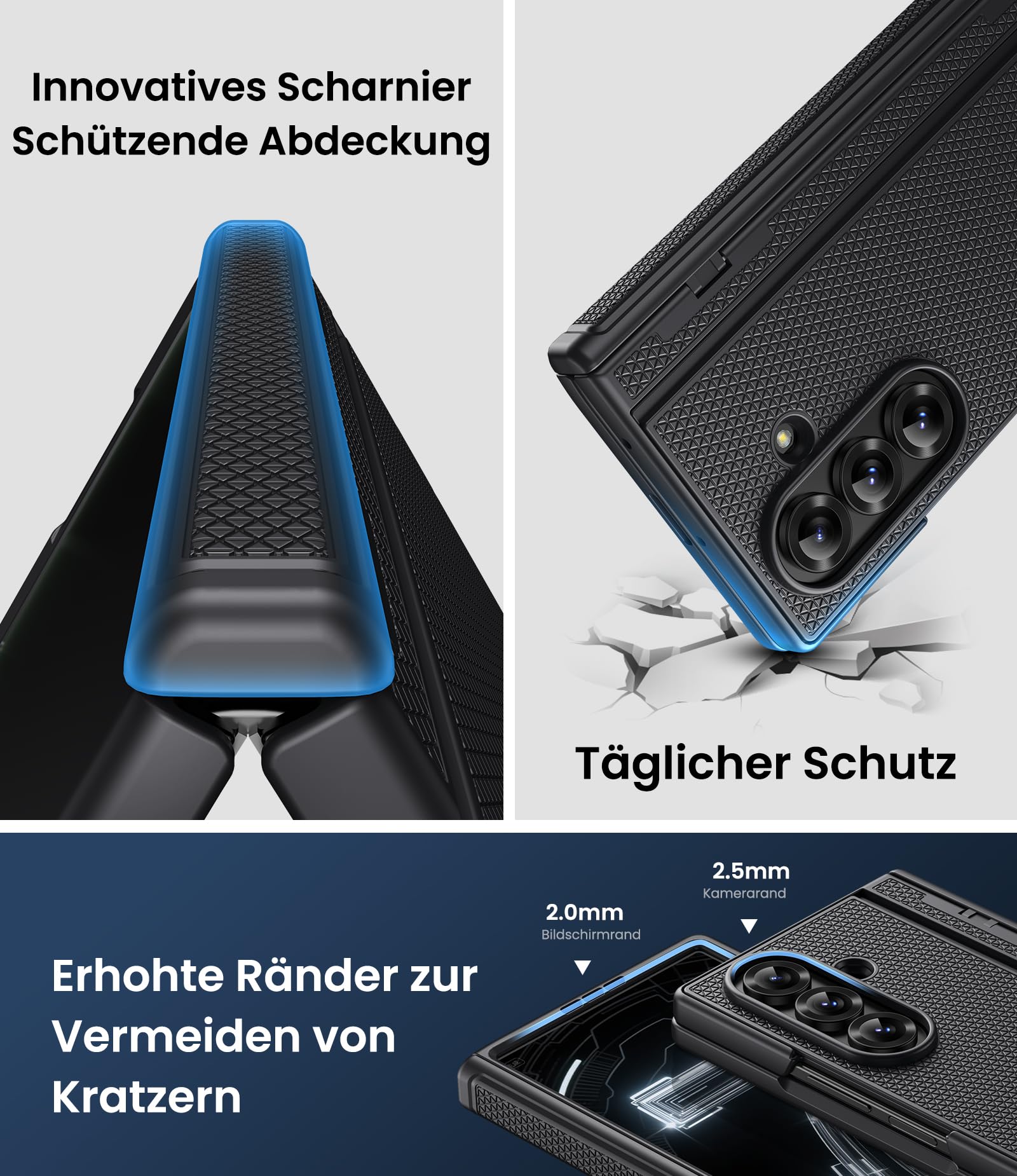 Cover con supporto per Samsung Galaxy Z Fold 7, Supporto, Protezione Schermo Anteriore, Pellicola protettiva Resistente, Antiurto per schermo frontale, Sottile, Nero