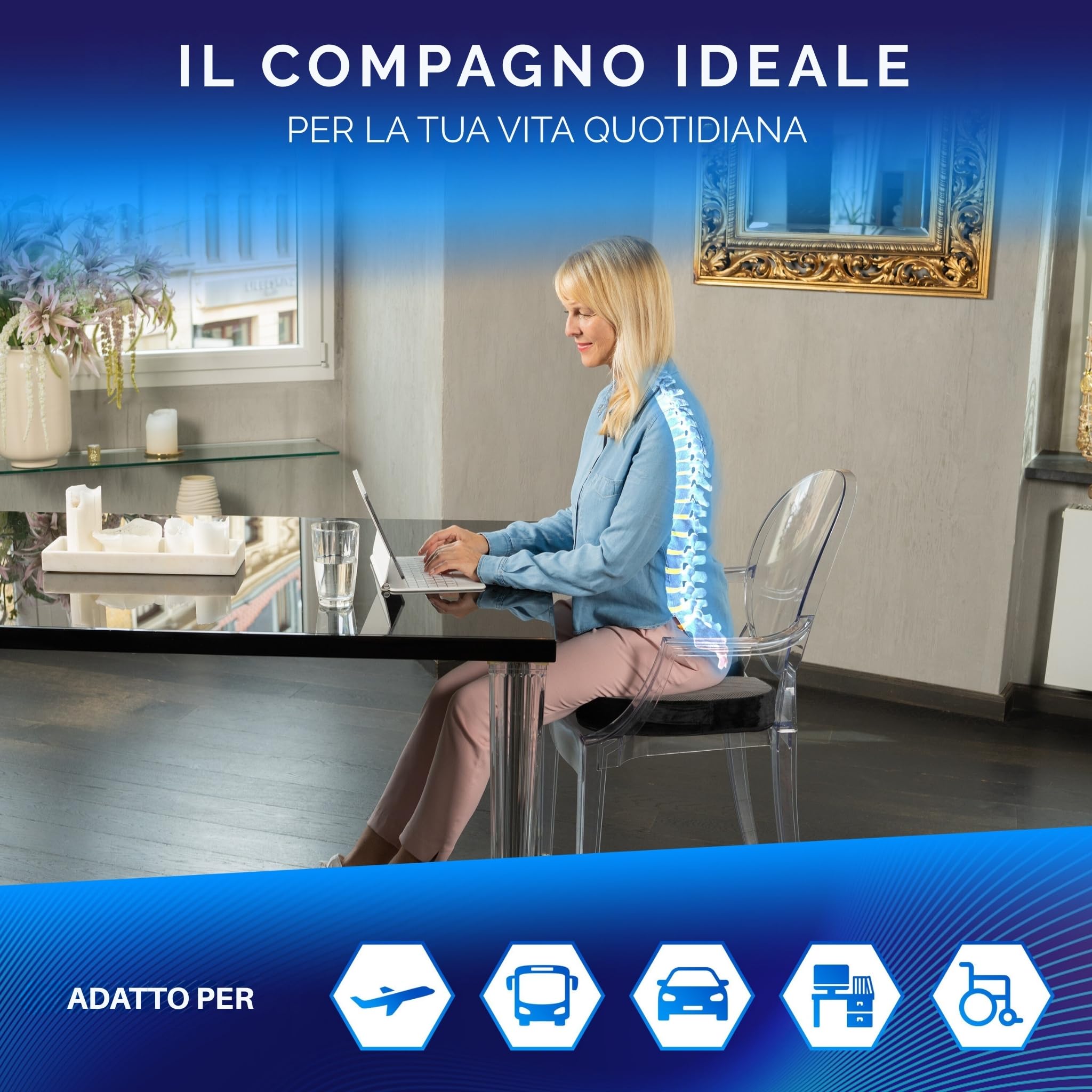 Healthfix® Cuscino Ortopedico Coccyx – Cuscino Seduta Memory Foam Ergonomico con Fodera Traspirante e Base Antiscivolo – Per Sedia Ufficio, Gaming, Sedile Auto e Casa