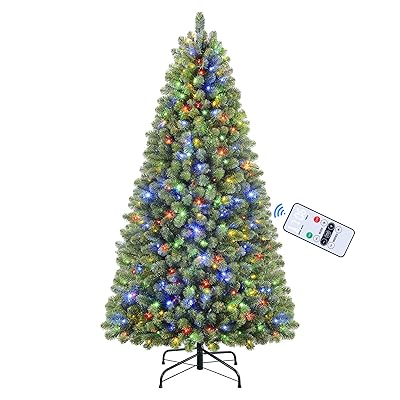 SHareconn 7ft Prelit Premium Artificial Classic Spruce Christmas Tree, 300 Warm White & Color LED Changing Lights, 1020 Branch Tips, Perfect Choice for Xmas Decoration,7 FT