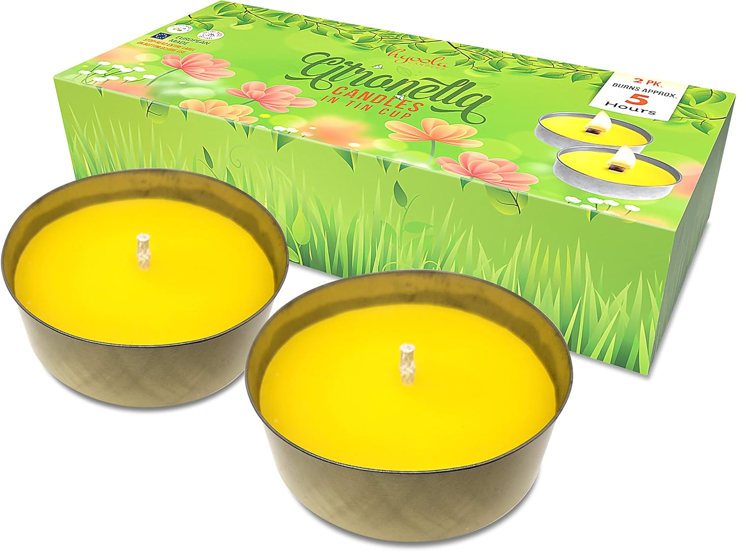 Hyoola Citronella Candles in Tin Holder 2 Pack Scented
