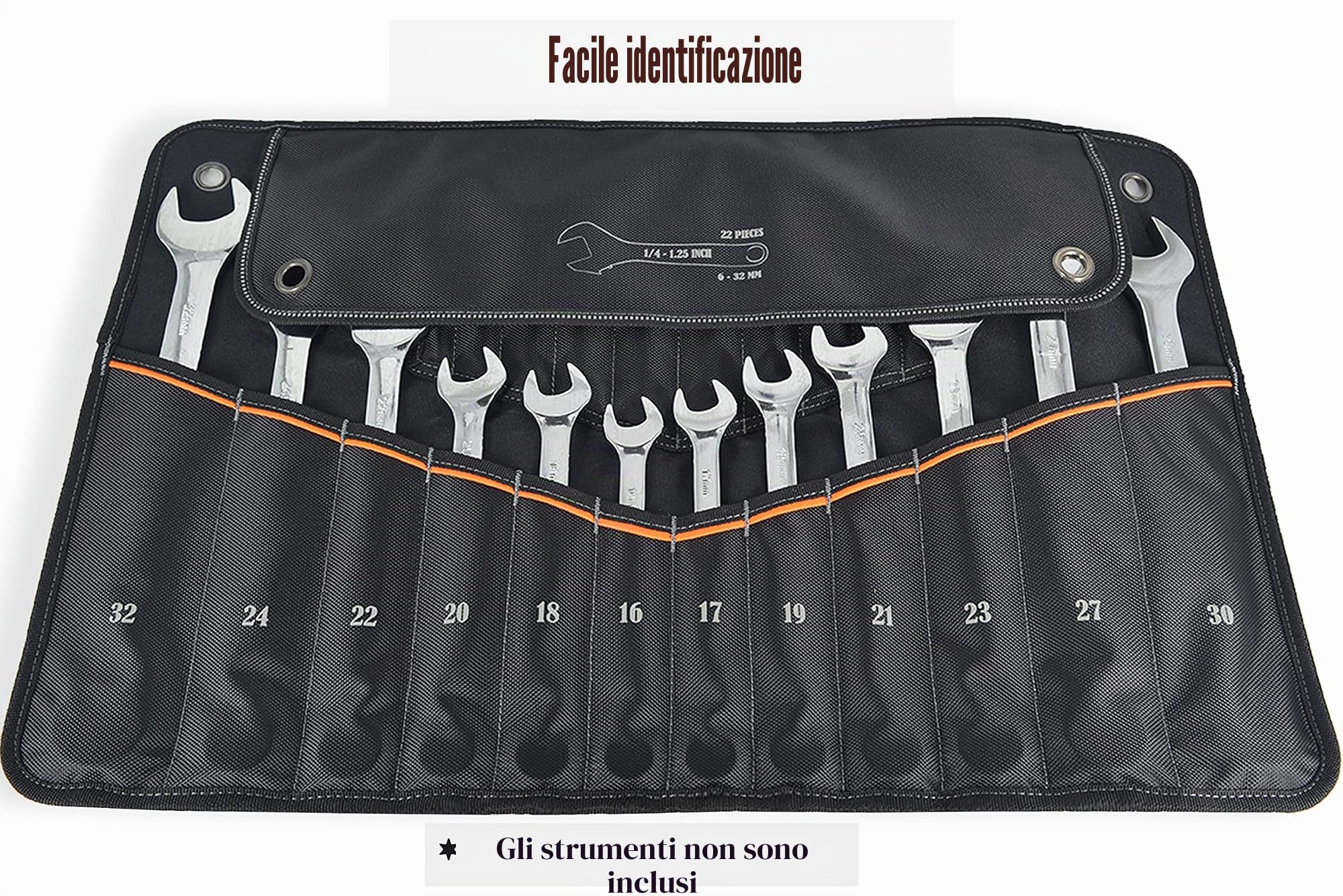 WELKINLAND 22 tasche chiave a rullo portautensili, 0,6 – 3,2 cm, custodia per chiavi inglesi (strumenti non inclusi)