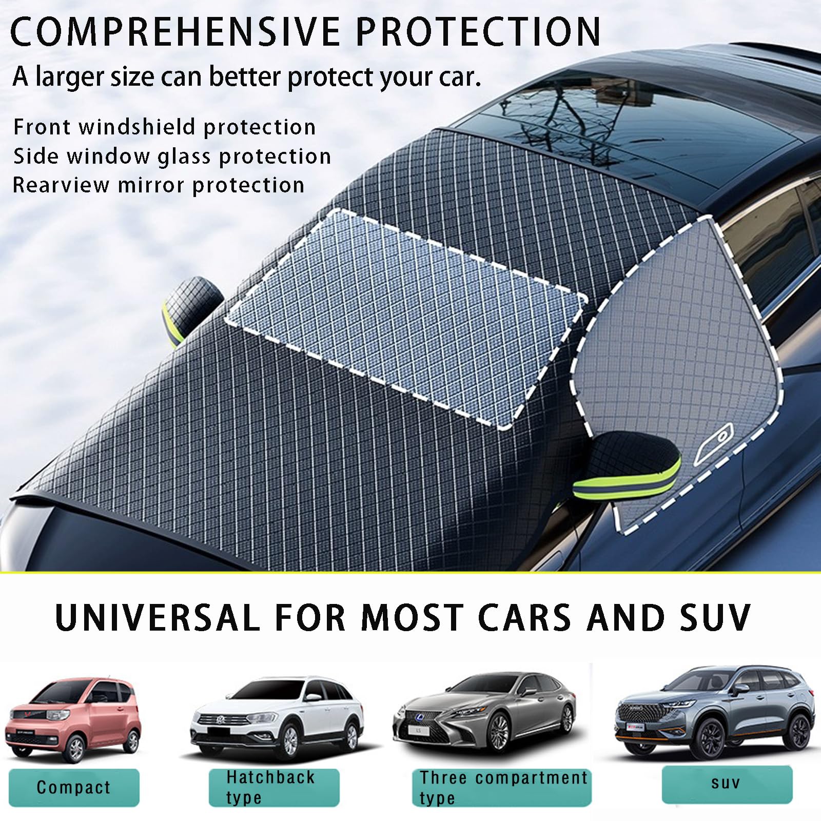 Windshield Snow Cover Car Windshield Cover for Ice and Snow Automotive Large Magnetic Windshield Frost Cover with Side — view 2