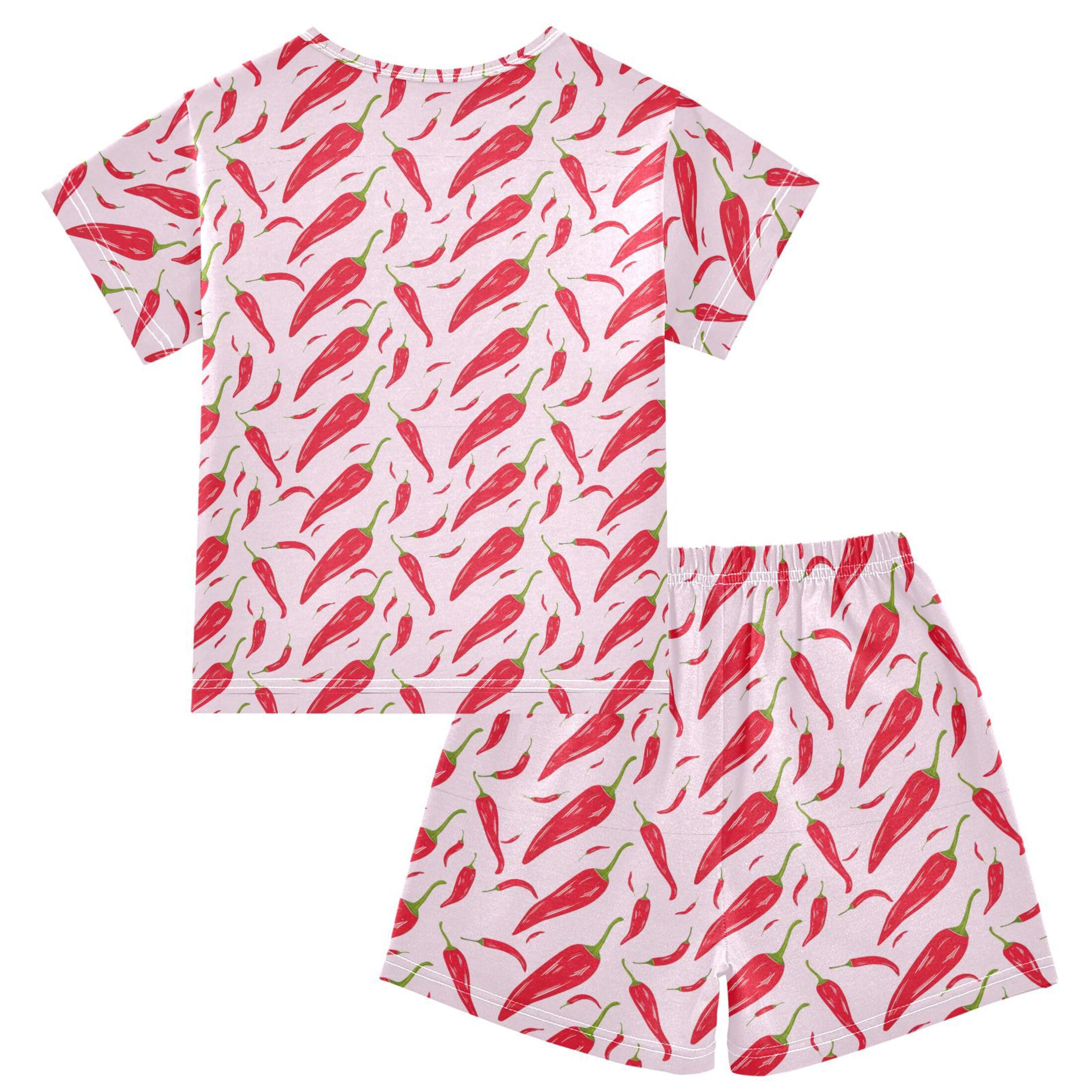 UMIRIKO Red Pepper Summer Short Sleeve Pajamas Sleepwear PJ Set B0404779