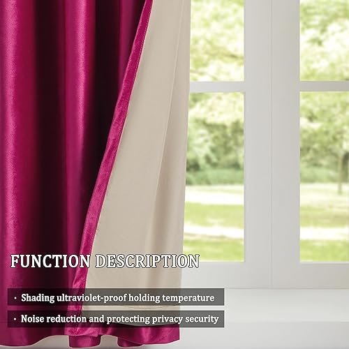Miniatura 3 de GIGIZAZA Cortinas 100% opacas de terciopelo rosa intenso de 108 pulgadas de largo, 2 paneles para sala de estar, cortinas térmicas de ventana con