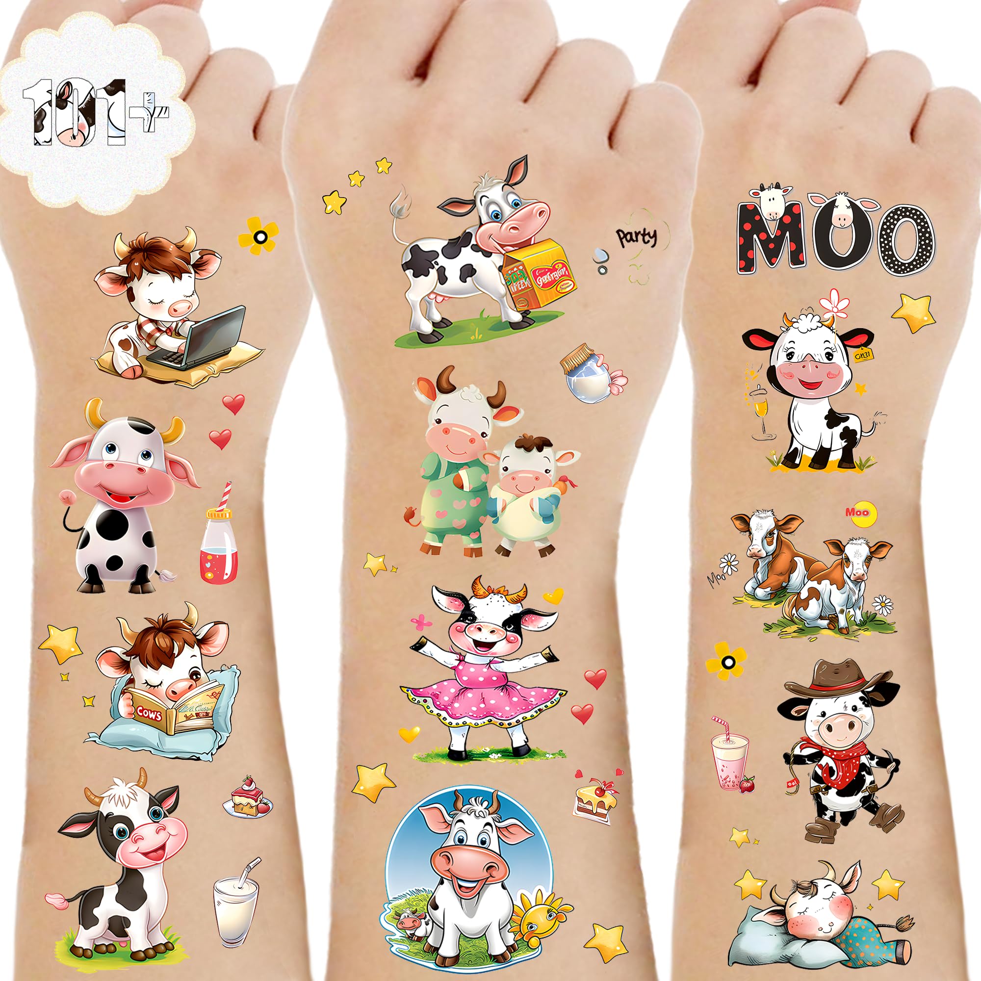 101+ Cow Temporary Tattoos – Printable, Waterproof Fake Tattoos for Kids, Girls, Boys, Teens & Adults – Ideal for Birthday Parties, Decorations (A)