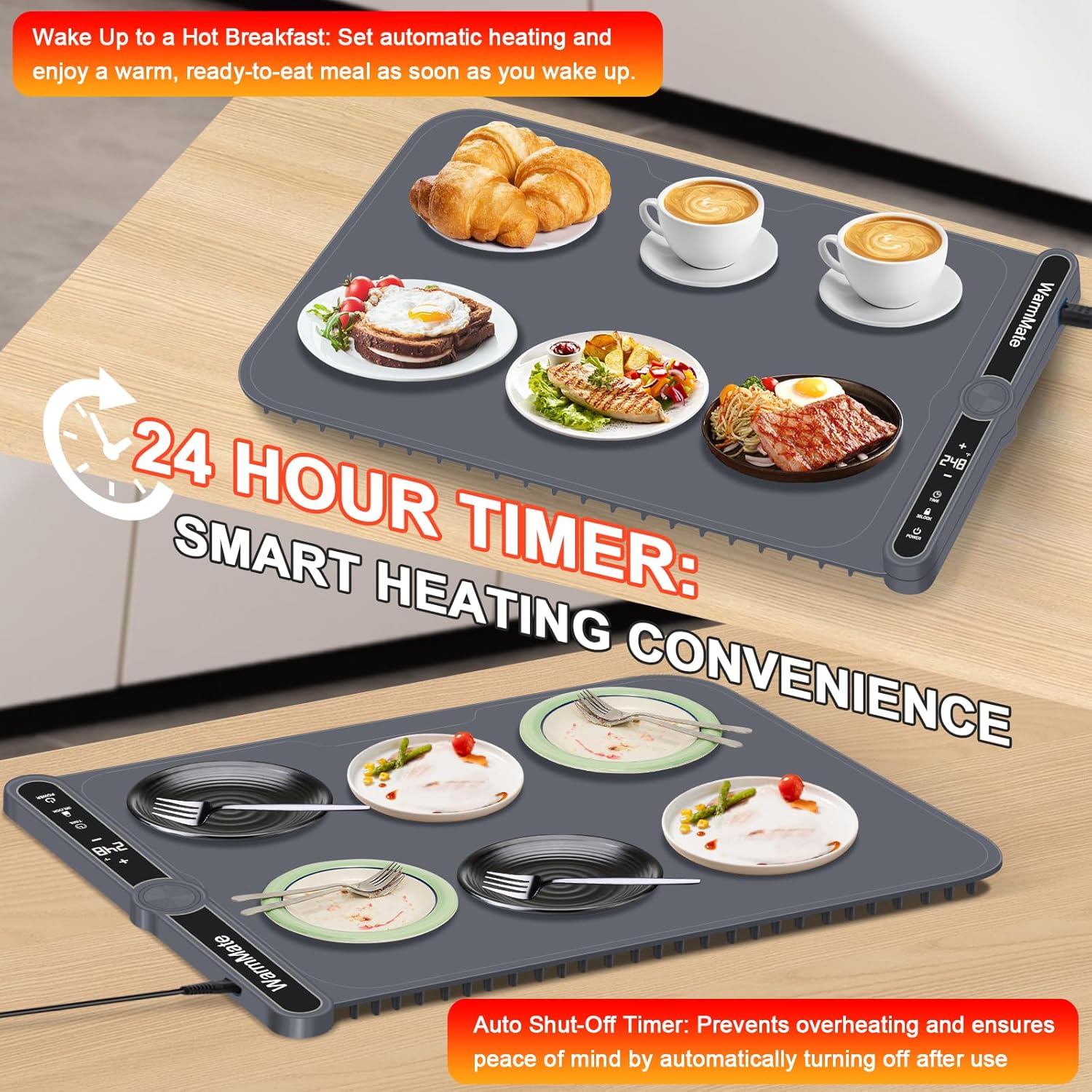 Food Warming Mat，Electric Warming Tray with 9-Level Temperature Precision Control, 6H Timer,8s Full Surface Rapid Heating, Ideal for Buffets, Parties & Gatherings (Roll-Up Design，Dark Grey)