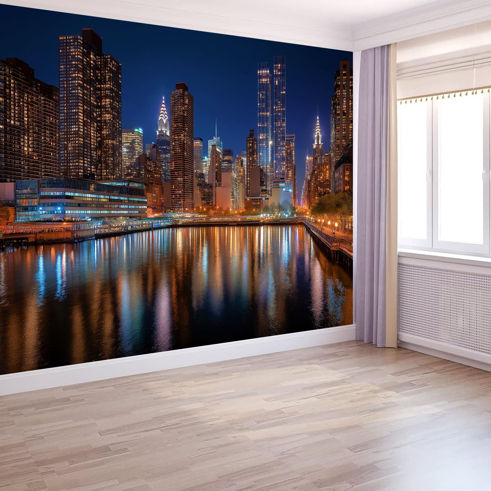 Générique Panoramiczna tapeta architektura miasta, ciemnoniebieski mural XXL miasto horyzont 350 x 256 cm nowoczesna fototapeta do pokoju dziecięcego - fototapeta z włókniny