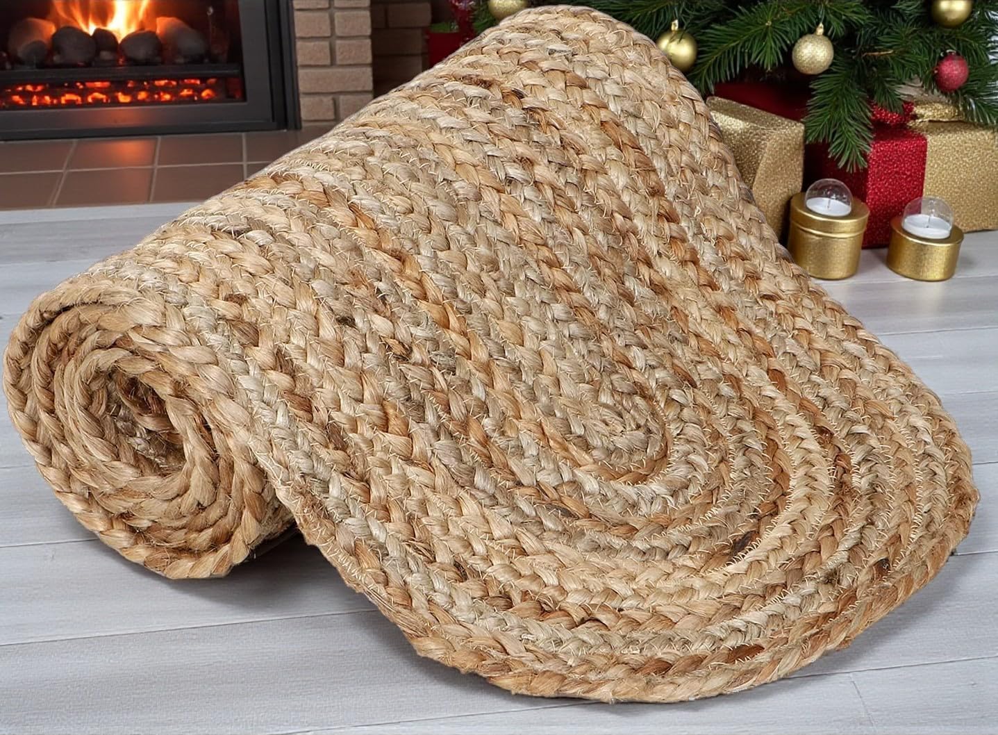 VDS 1 PC Braided Jute Rug Runner 33 x 122 cm Oval – Handwoven Natural Fibre Hallway Runner, Reversible Flat Weave, Eco-Friendly Rustic Farmhouse Boho Floor Runner for Kitchen, Corridor & Entryway