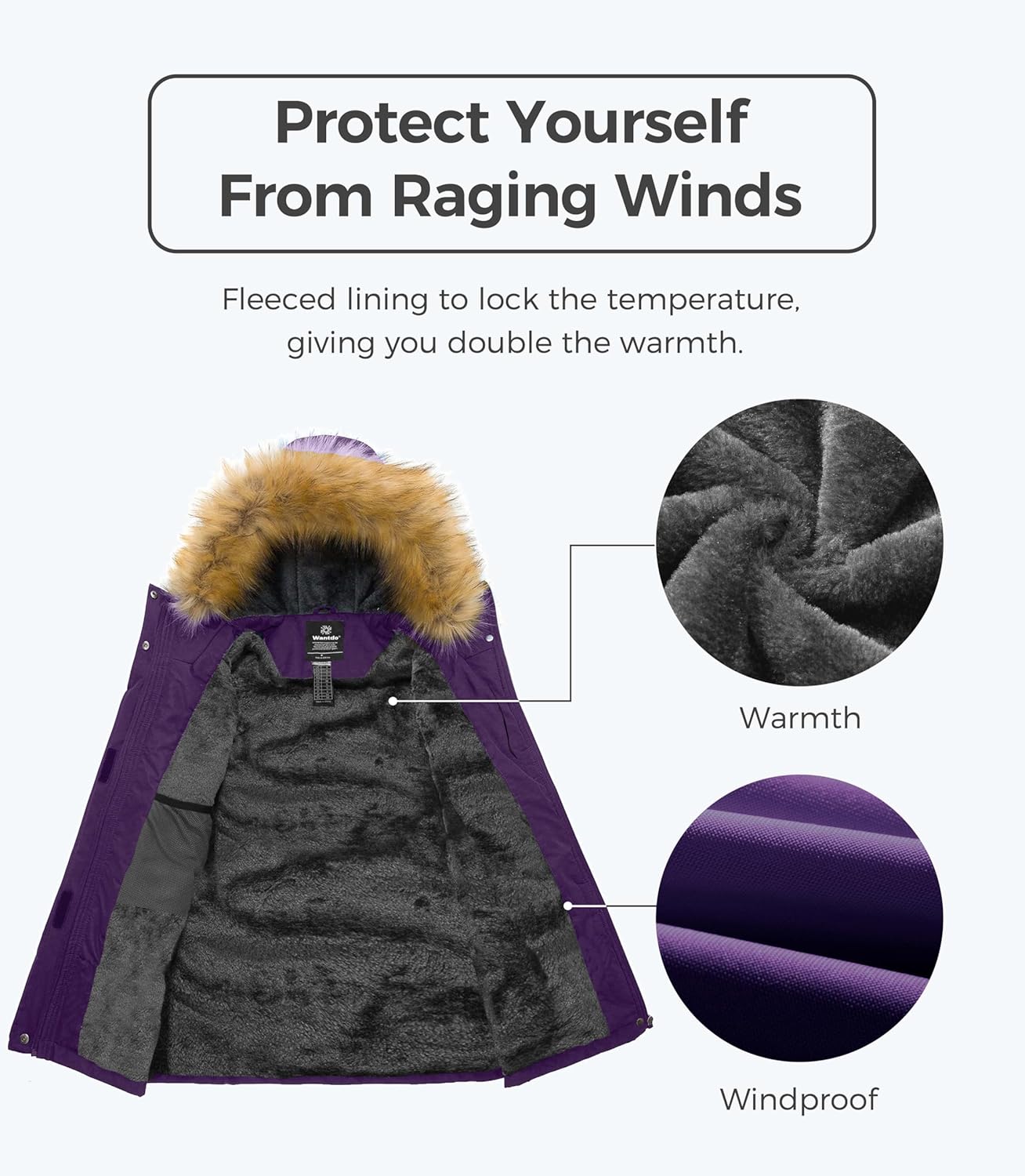 wantdo Women's Waterproof Ski Jacket Hooded Winter Snow Coat Mountain Snowboarding Jackets Insulated Fleece Parka - Image 4