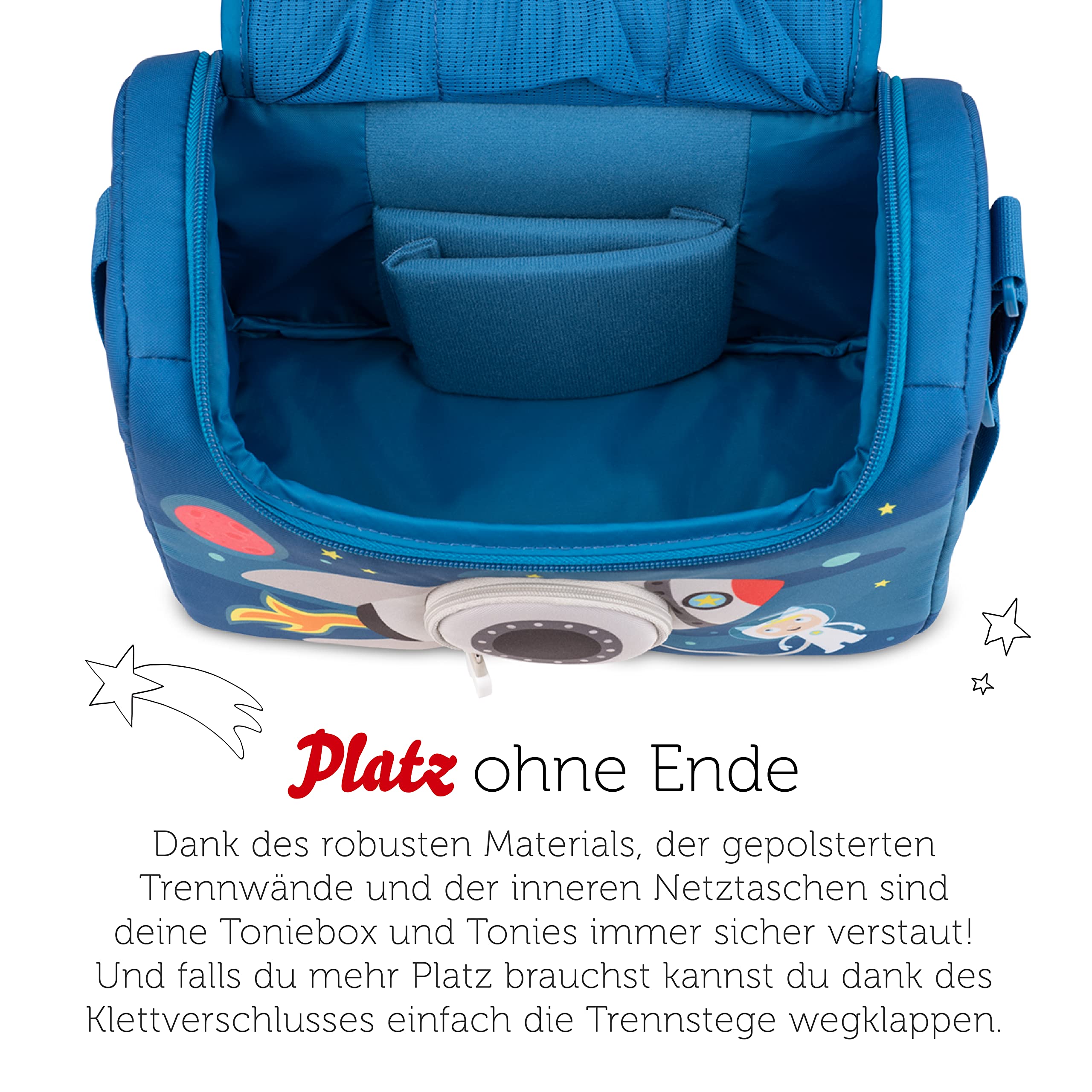 tonies HörSpiel-Transporter Durch Die Galaxie, Transporttasche für Mind. 6 Hörfiguren und Toniebox, mit Lautsprecheröffnung, 28 x 13 x 19 cm