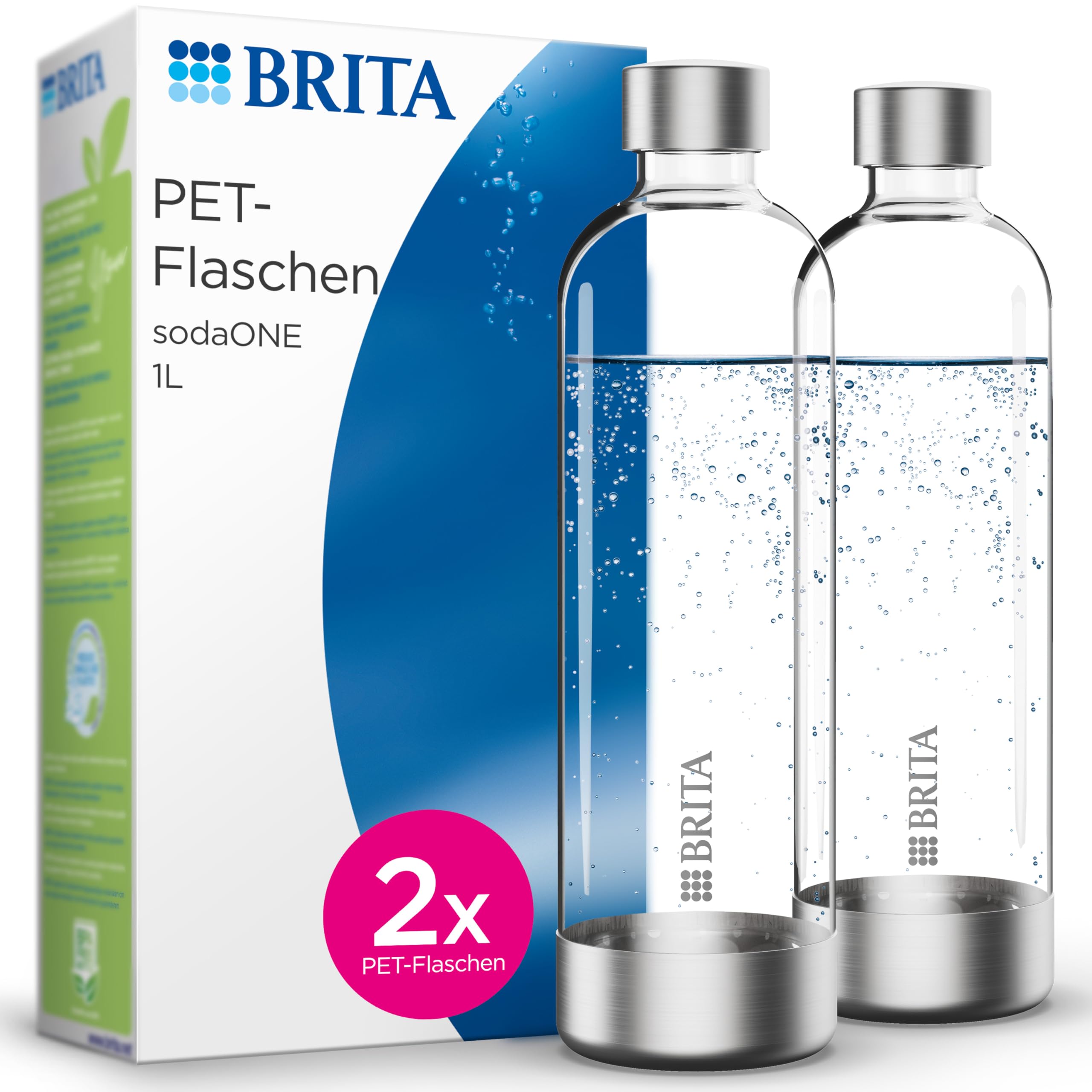 BRITA Flaschen 2er-Pack für Wassersprudler sodaONE | 2X 1 Liter Ersatzflaschen | Leichte, BPA-freie PET-Flasche im Duo-Pack
