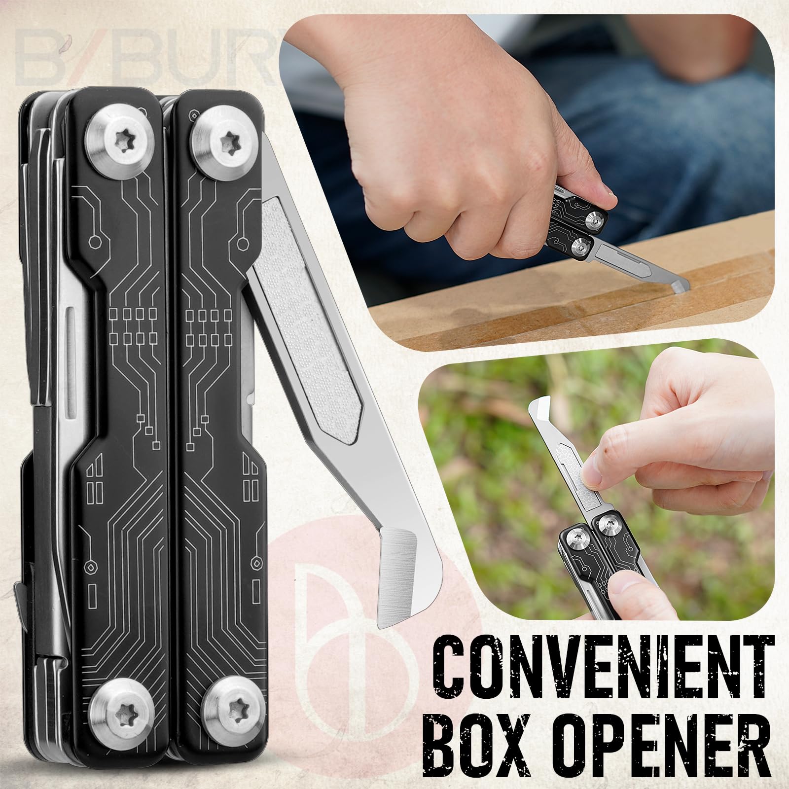 BIBURY Multitool, Mini Sailor Scissors, Multi składana szczypce EDC z 9 narzędziami, nóż kieszonkowy, otwieracz do puszek, śrubokręt, niewidoczne szczypce, akcesoria na kemping, outdoor survival