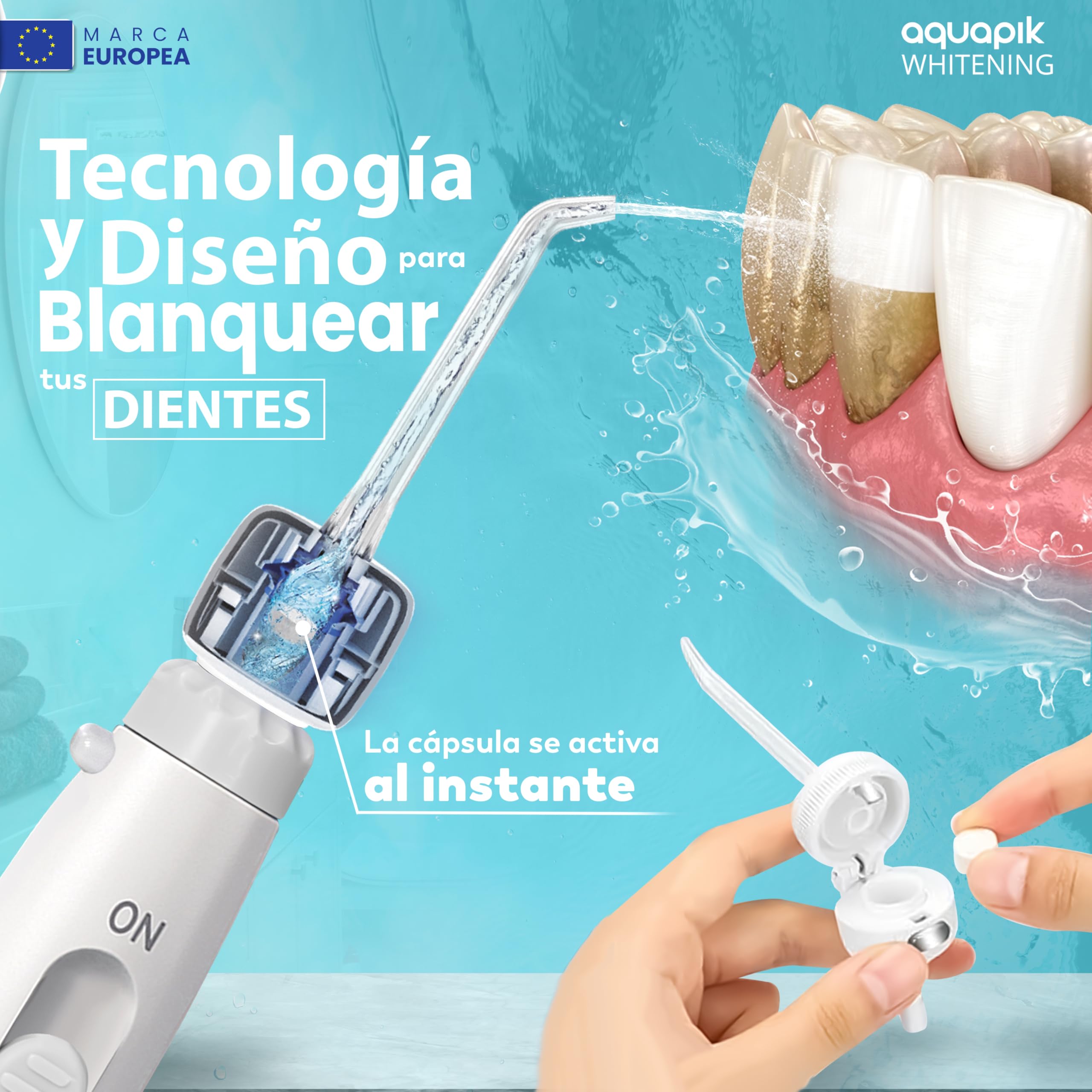 Kit Sbiancante Aquapik® WHITENING | 30 Compresse Sbiancanti + Beccuccio per Idropulsore Dentale | Compatibile con Aquapik 100, Advanced e Pro | Denti Più Bianchi | Alito Fresco