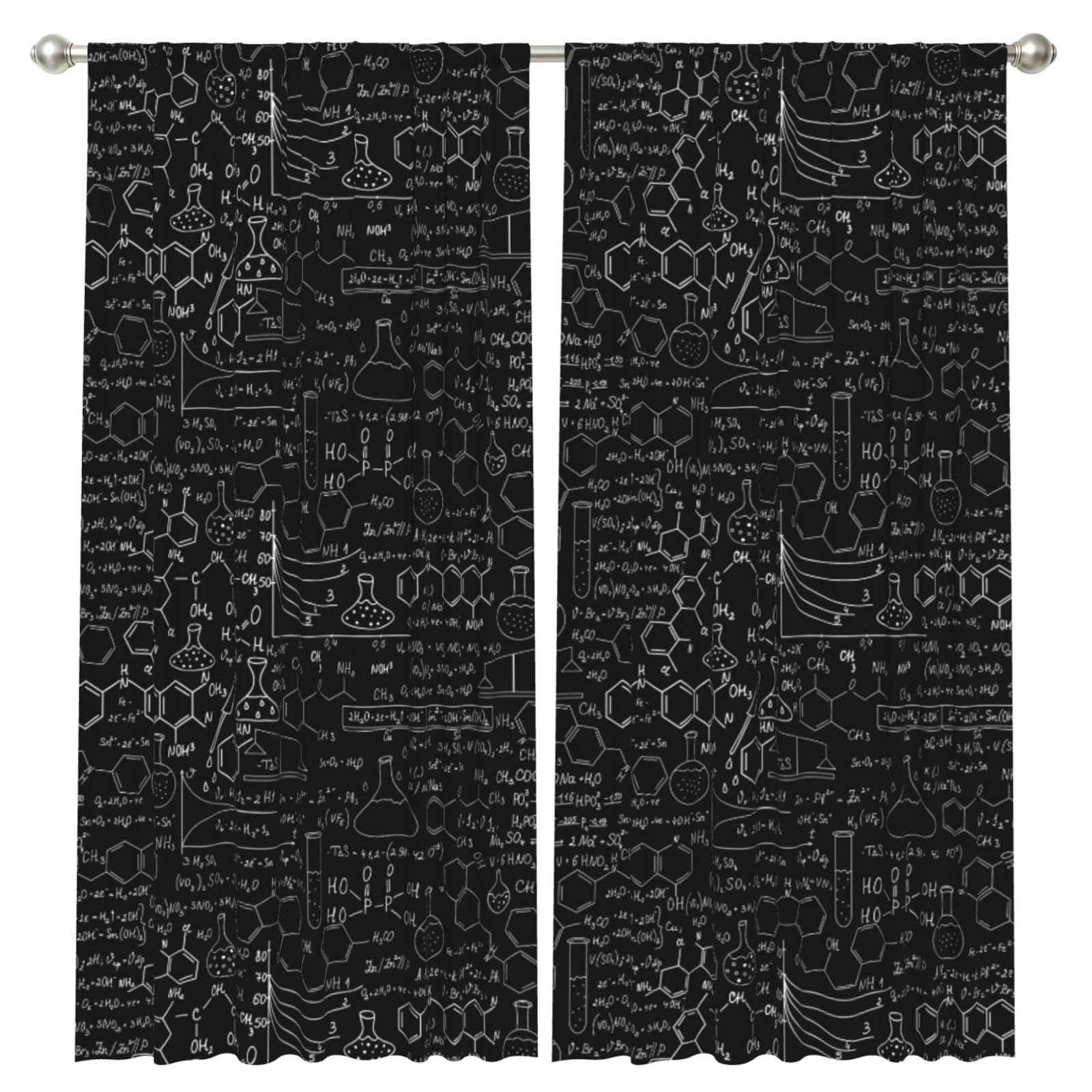InOmak Abstract Science Chemistry, 2 Panels Window Curtains 52 x 84 Inch Blackout Curtains for Living Room Bedroom