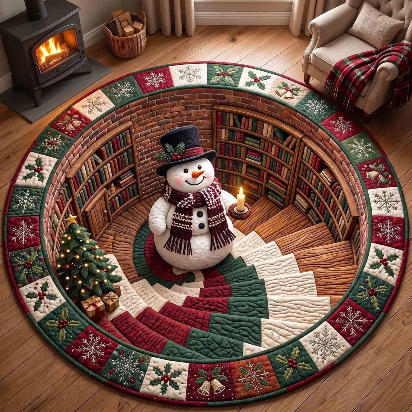 3D Christmas Rugs Optical Illusion Round Mat, Realistic 3D Xmas Rug — image 1