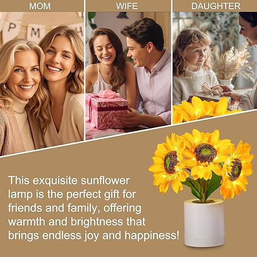 Miniatura 5 de WSYEAR Regalos de girasol para mujeres, lámpara de flores de girasol, luz nocturna para decoración de dormitorio, regalos de cumpleaños de Navidad