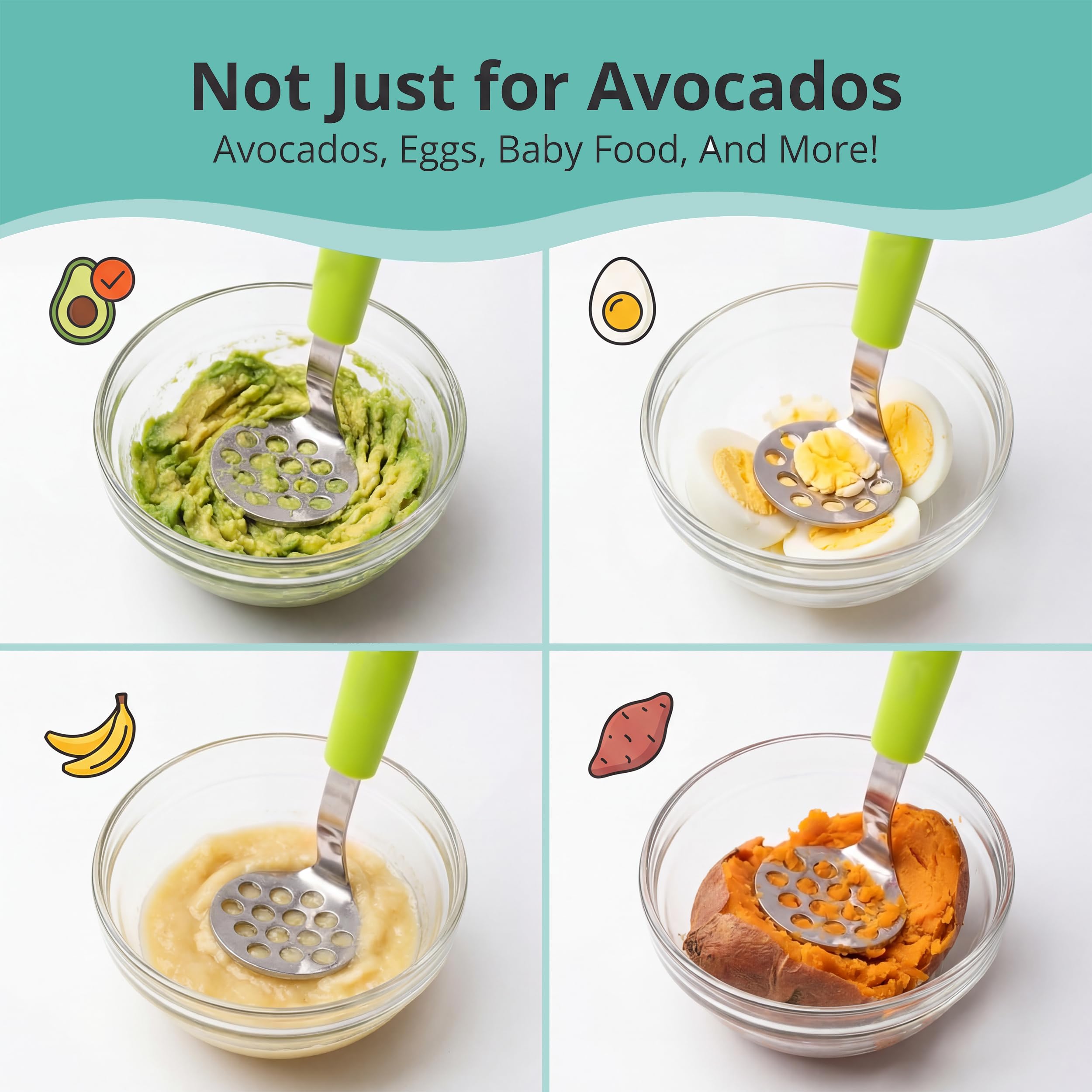 Mini Avocado Stampfer Klein Kartoffelstampfer Heavy Duty Küchenhelfer Edelstahl Winziger Stampfer Kompakter Mini Stampfer für Avocado - Mühelose Guacamole-Zubereitung, Spülmaschinenfest… (Grün)