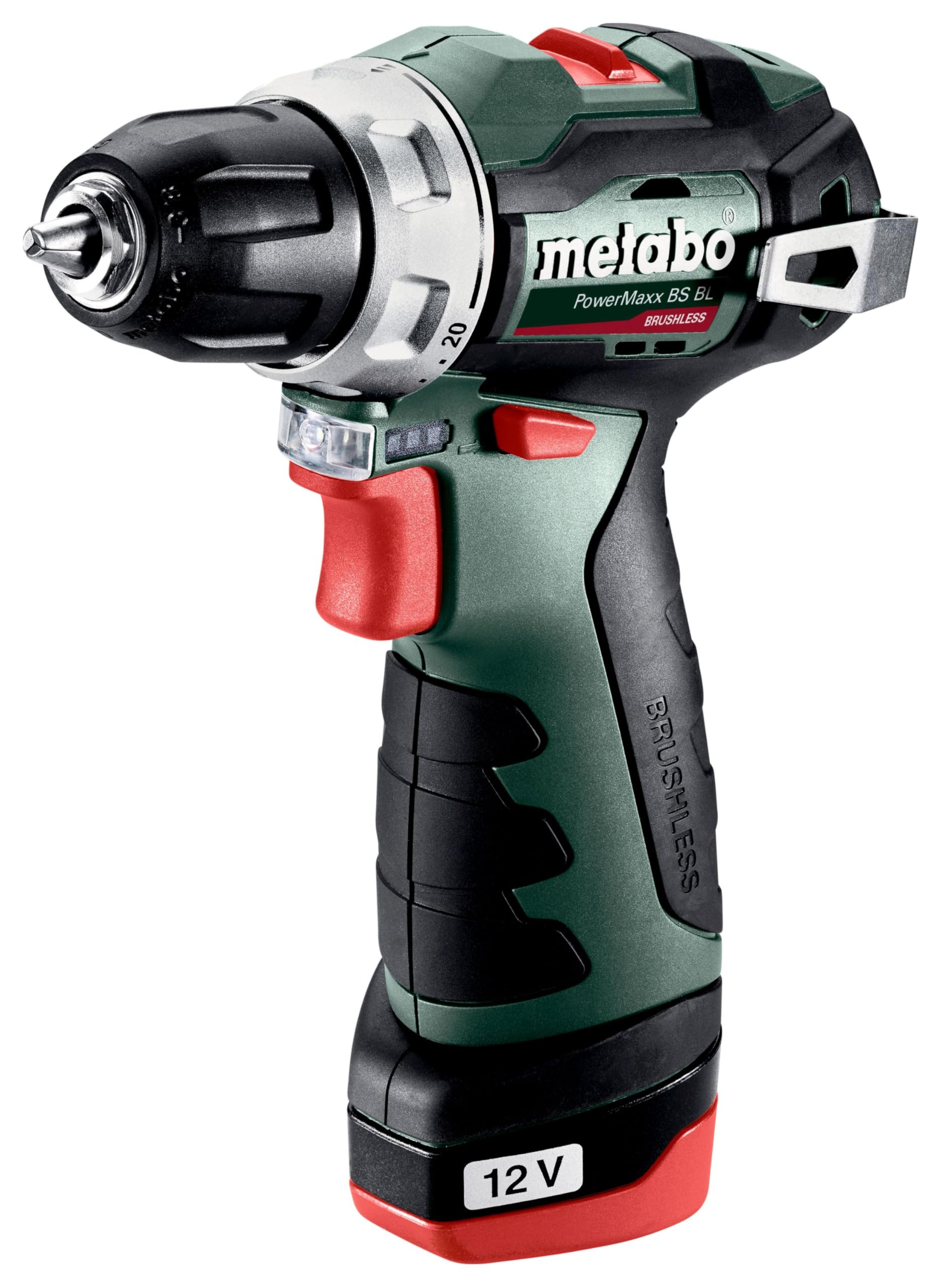 metabo PowerMaxx BS BL, Taladro Atornillador Brushless, 12V y 38 Nm | Incluye 2 baterías de 2.0Ah, cargador y maletín. Motor sin escobillas, portabrocas de 10 mm y peso de 0.9 kg.