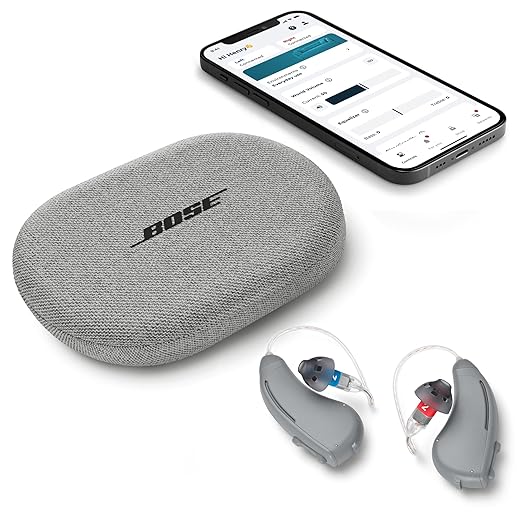 Lexie B1 OTC Hearing Aids Powered by Bose - Bluetooth-enabled Hearing Aids for Adults and Seniors with Invisible Fit and All Day Comfort | Replaceable Batteries, Noise Reduction and Self-Fit Solution (Light Gray)