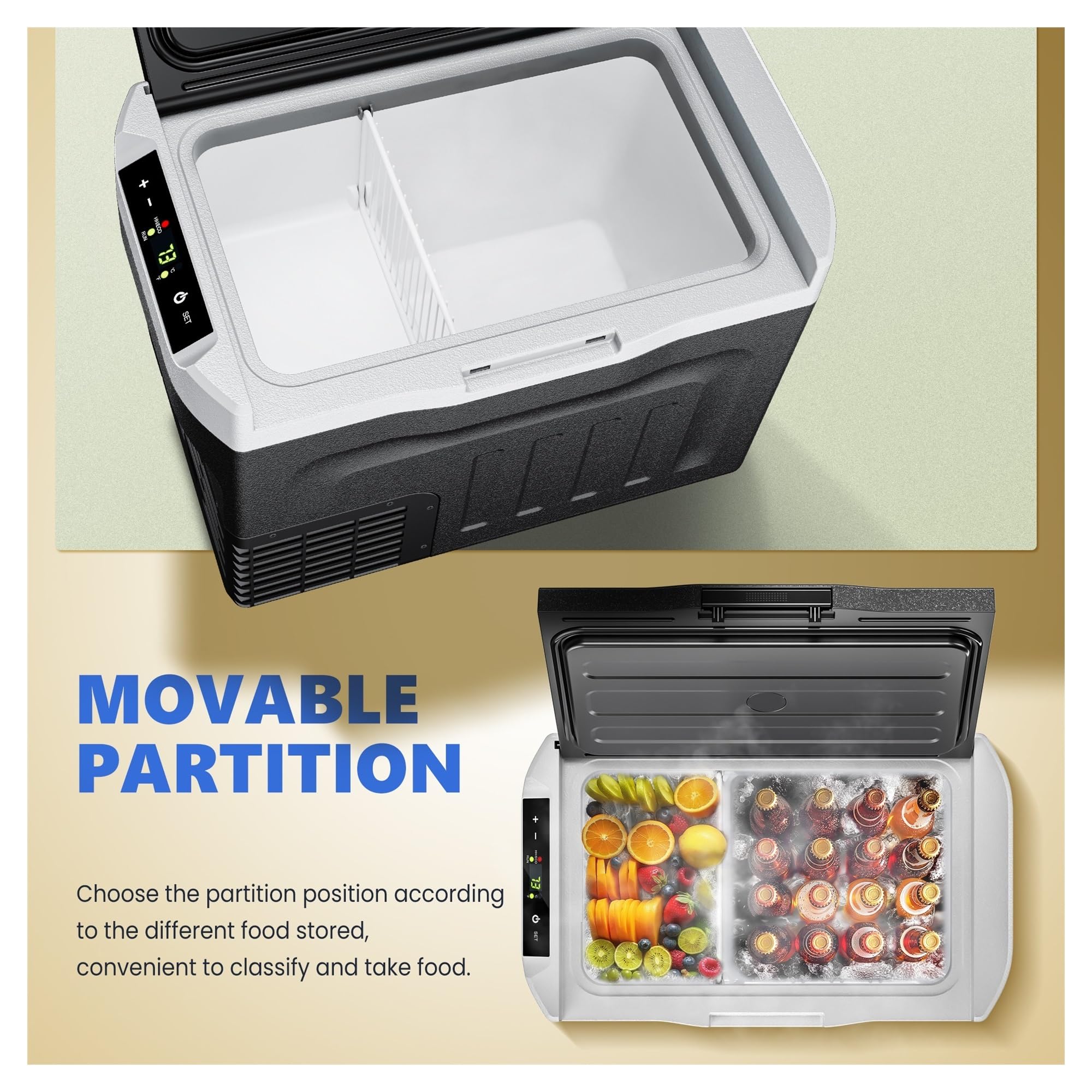 Refrigerador for Coche de 20/30 l con compresor y Doble Zona, minicongelador, refrigerador, Caja de Hielo, Ideal for Camping.(30L)