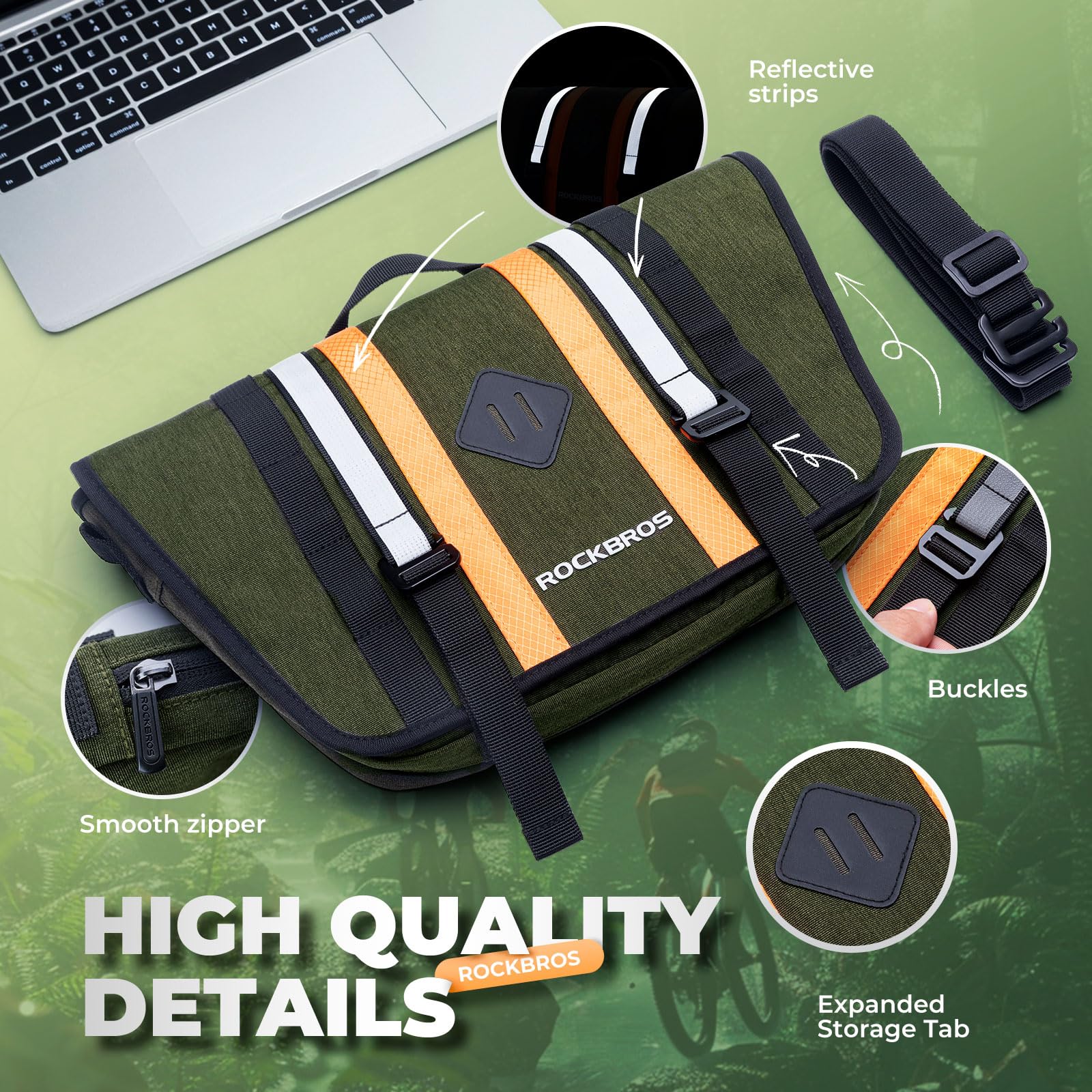 Borsa Da Manubrio RockBros Impermeabile 2.2L Con Tracolla - Carbon Pattern, Riflettente