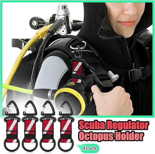Miniatura 6 de Paquete de 4 soportes para octo de buceo con clip, regulador de pulpo de silicona para buceo, retenedor con banda de bandera para buceo subacuático,