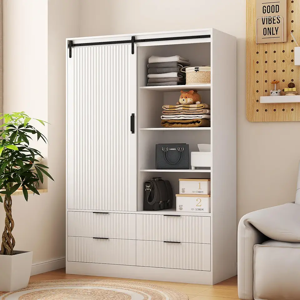 Sliding Door Wardrobe: 7 Space-Saving Designs 12 Barn-Door Style Sliding Wardrobe, White