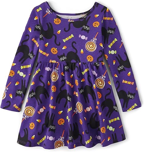 The Children's Place Vestido diario estampado de manga larga para niñas de talla única y niños pequeños