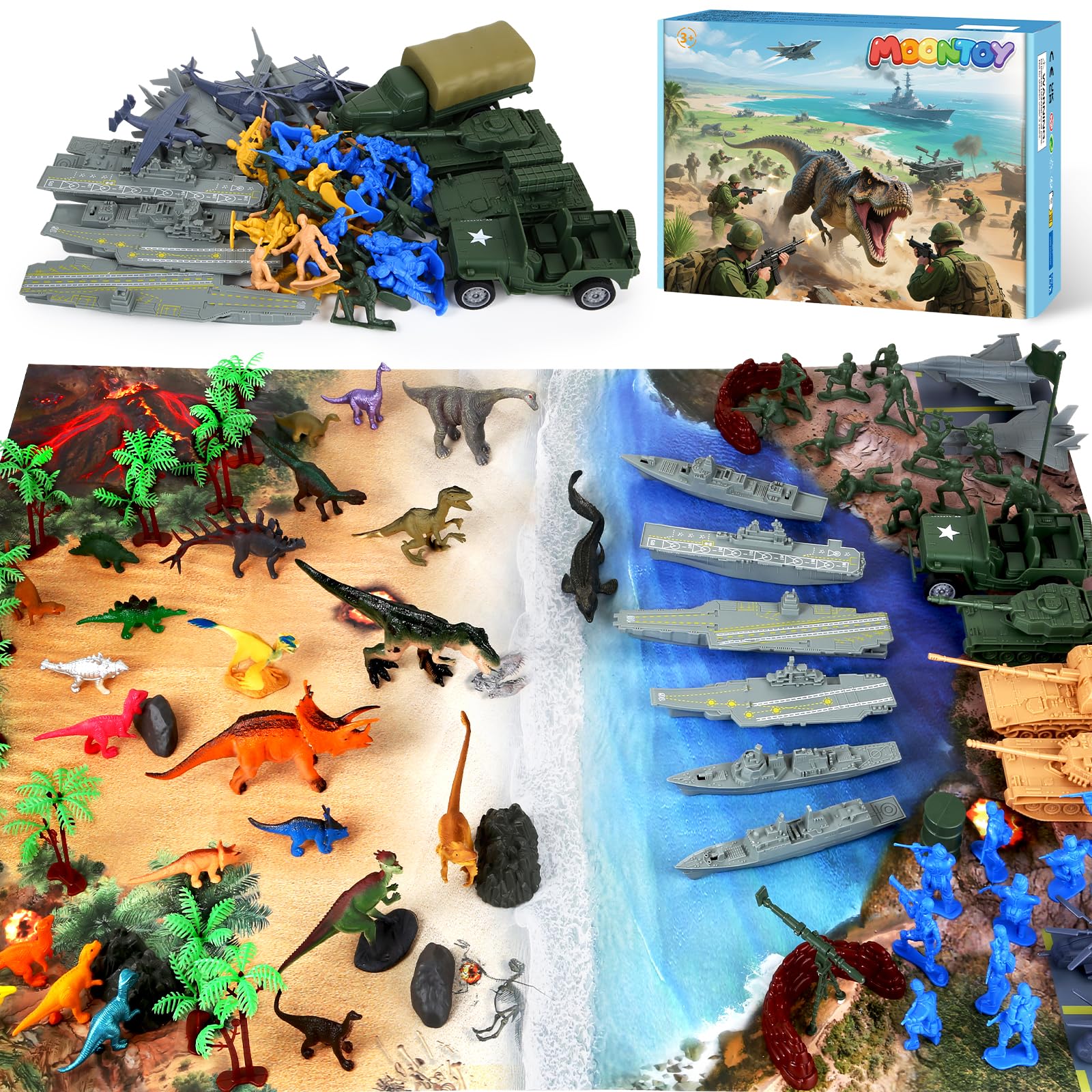  MOONTOY Military Soldiers Playset per bambini di età da 3 a 9 anni: giocare e divertirsi con dinosauri, figure militari