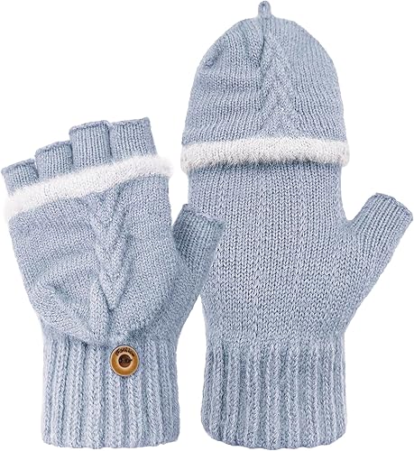 Miniatura 100 de Beurlike Guantes de invierno para mujer, de lana cálida, a prueba de viento, convertibles, sin dedos Negro