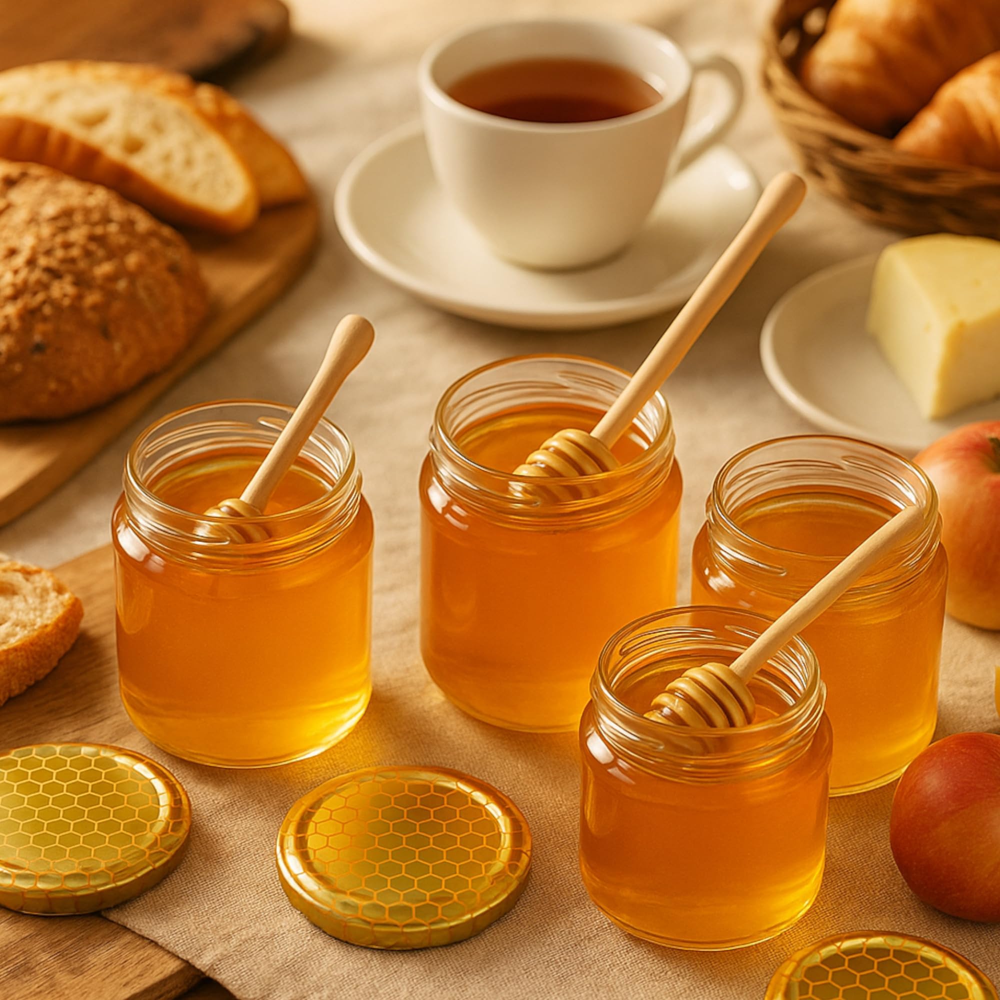 gouveo Lot de 48 Pots à Confiture 500g «Miel» avec Couvercle à Vis Nid d'Abeille - Pots de Conservation avec Bouchon à Vis TO82 - Pots de Conservation Vides, Pots (HGTO500BW)