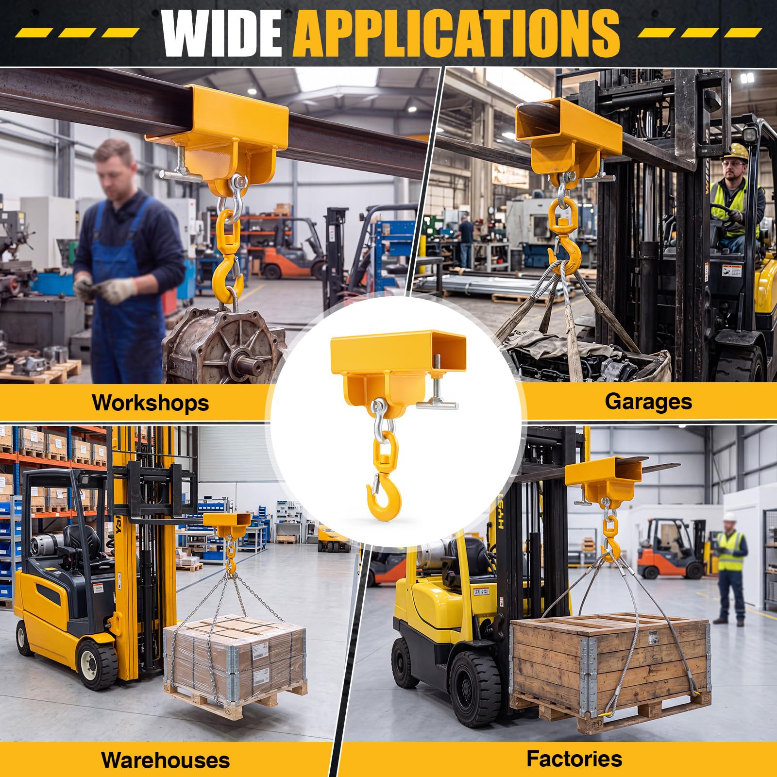 LEIFIDE Gancio di sollevamento per carrello elevatore, capacità 5000 libbre, gru a carrello elevatore mobile singola con gancio girevole a 360° e grande vite a T, dispositivo di sollevamento a
