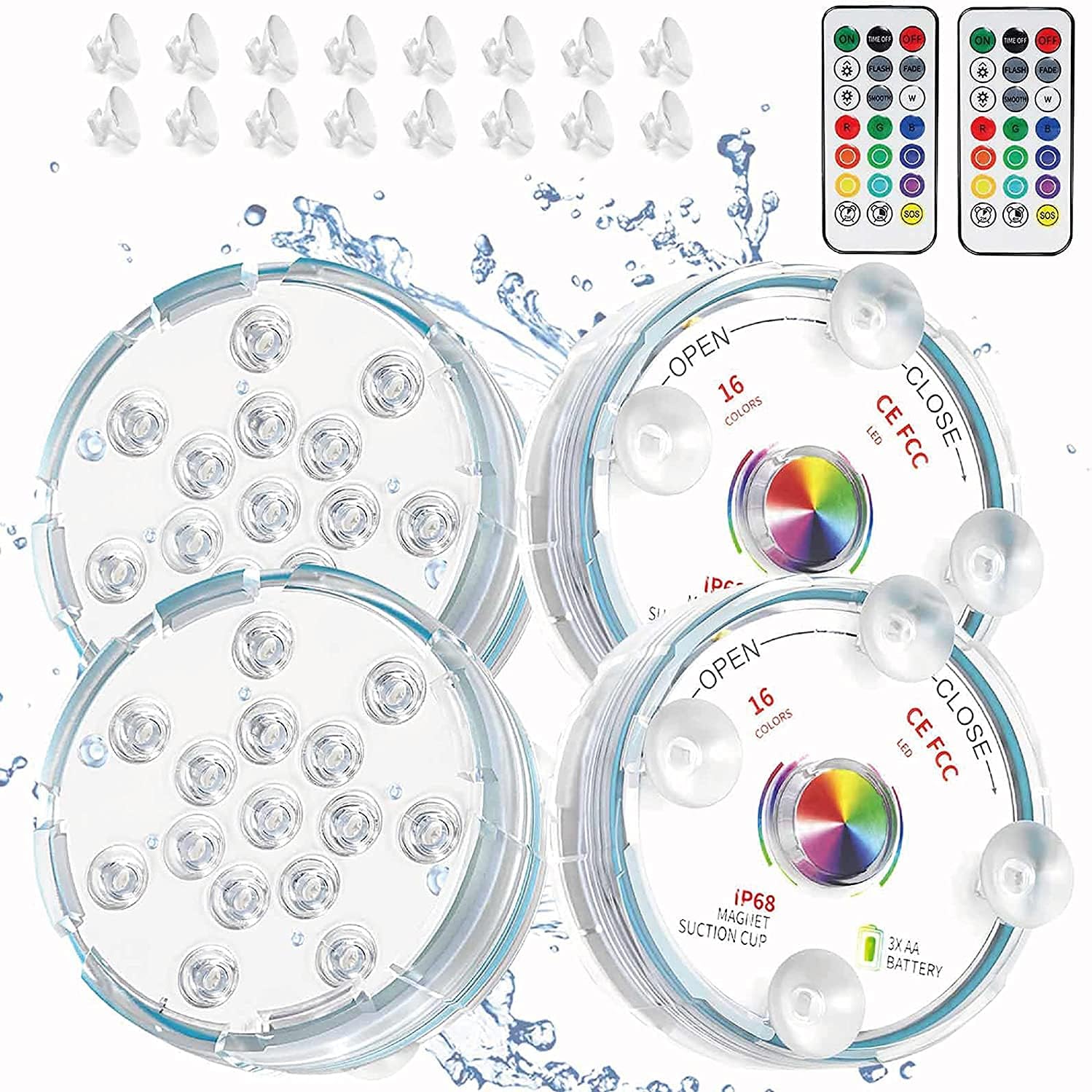 ulocool Hot Tub Lights, Pond Lights Waterproof, Pool Lights Underwater with 15 LED Beads, 16 Colors Bath Spa Lights, Submersible LED Lights for Garden Swimming Pool Fish Tank Tub Decorations(4 Pack)