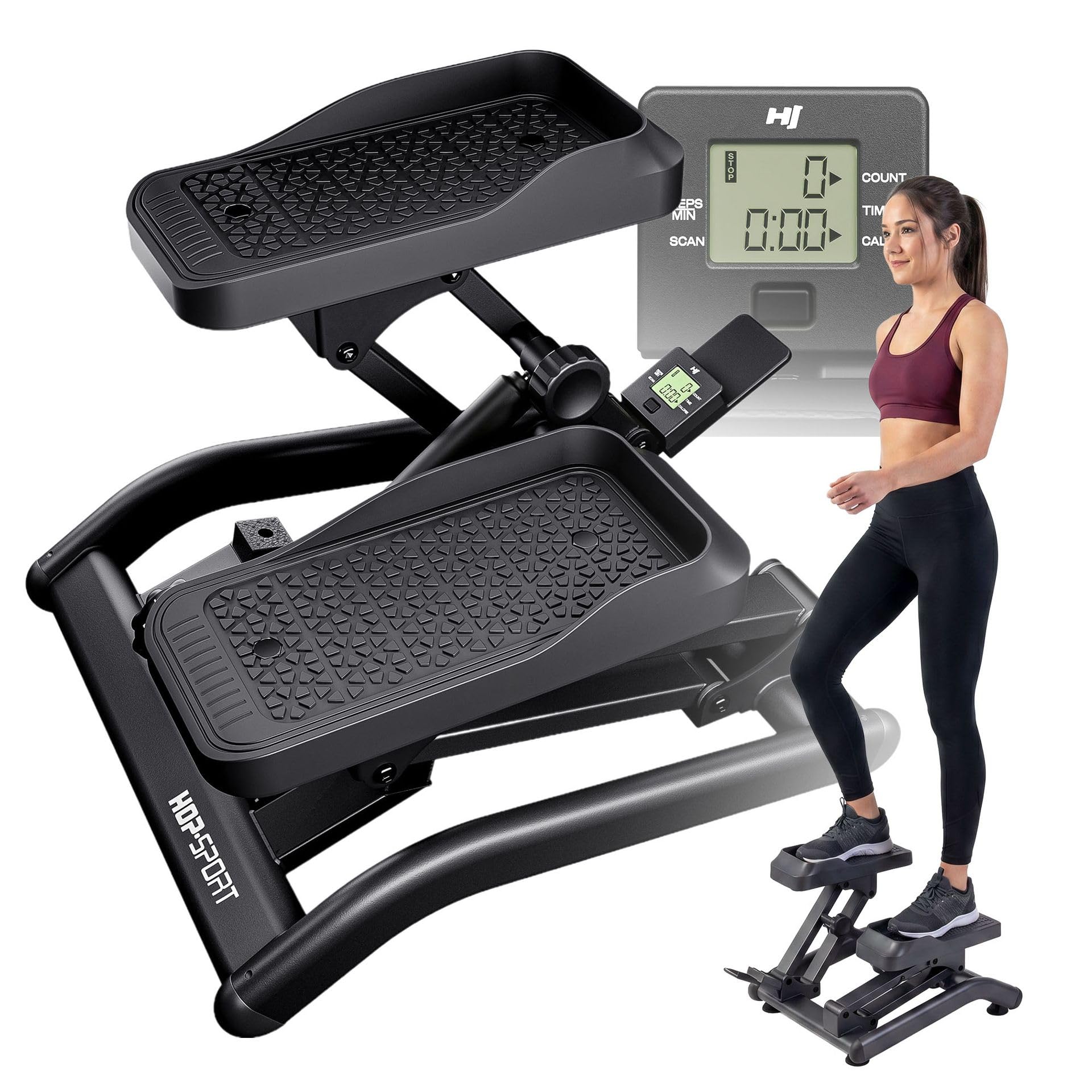 HOP Sport® Mini-Stepper für Zuhause 2 in 1 Up-Down Stepper HS-050B, Hometrainer für Zuhause mit LCD-Display, Fitnesstrainer leise rutschfest einstellbare Stufen, Trainingsgerät bis 110 KG