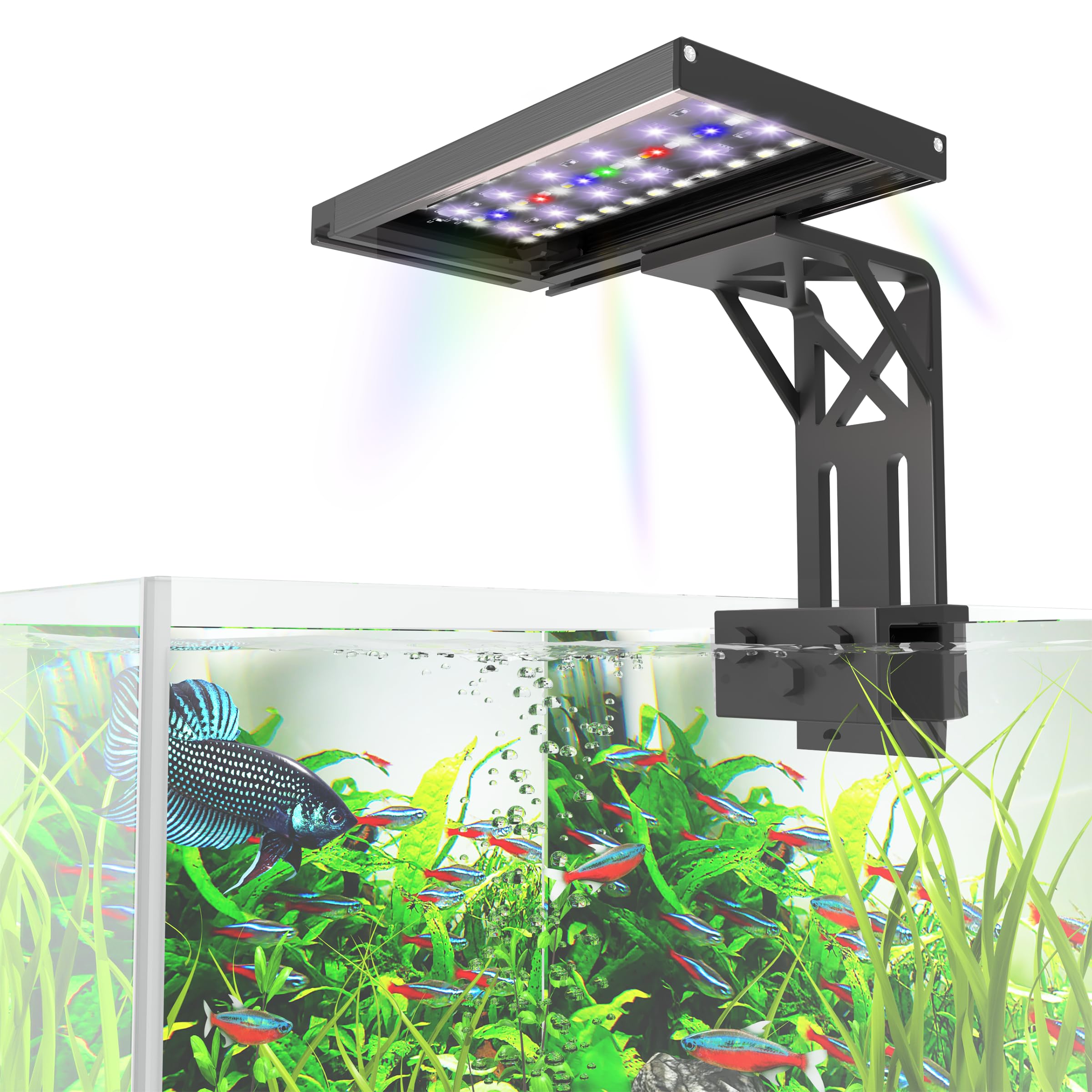 Clip On Aquarium Light-24/7 Lighting Cycle Fish Tank Light with Timer, Full Spectrum+7 Colors Mode, Auto On/Off, Adjustable Brightness and Height (7 Inch)