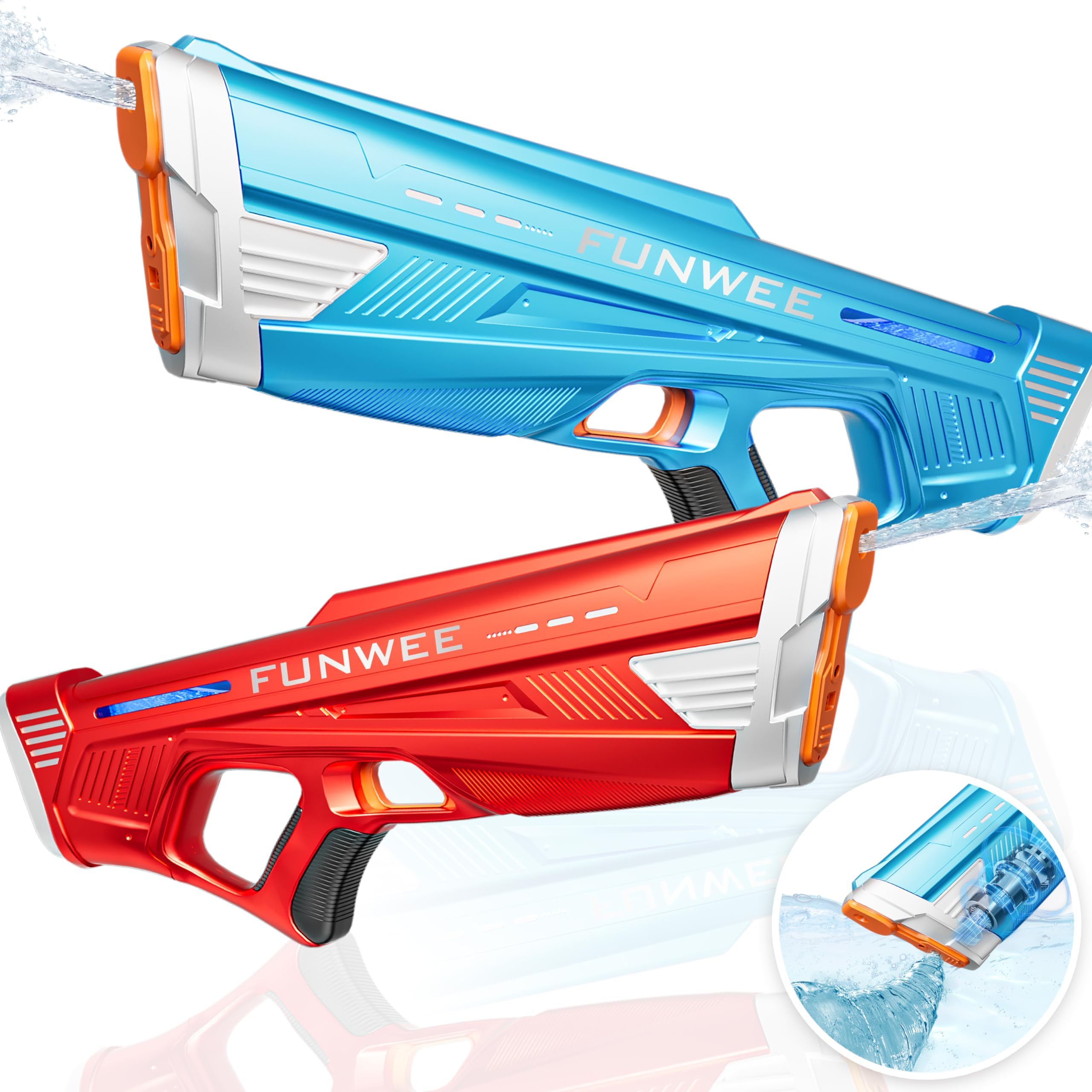 Funwee 2 Pack Electric Water Guns for Adults Kids, Powerful Automatic Squirt Gun, High Powered Shooting 100+ Blasts, Strongest Auto Water Blaster, Long Range, Pool Water Toy Outdoor Game