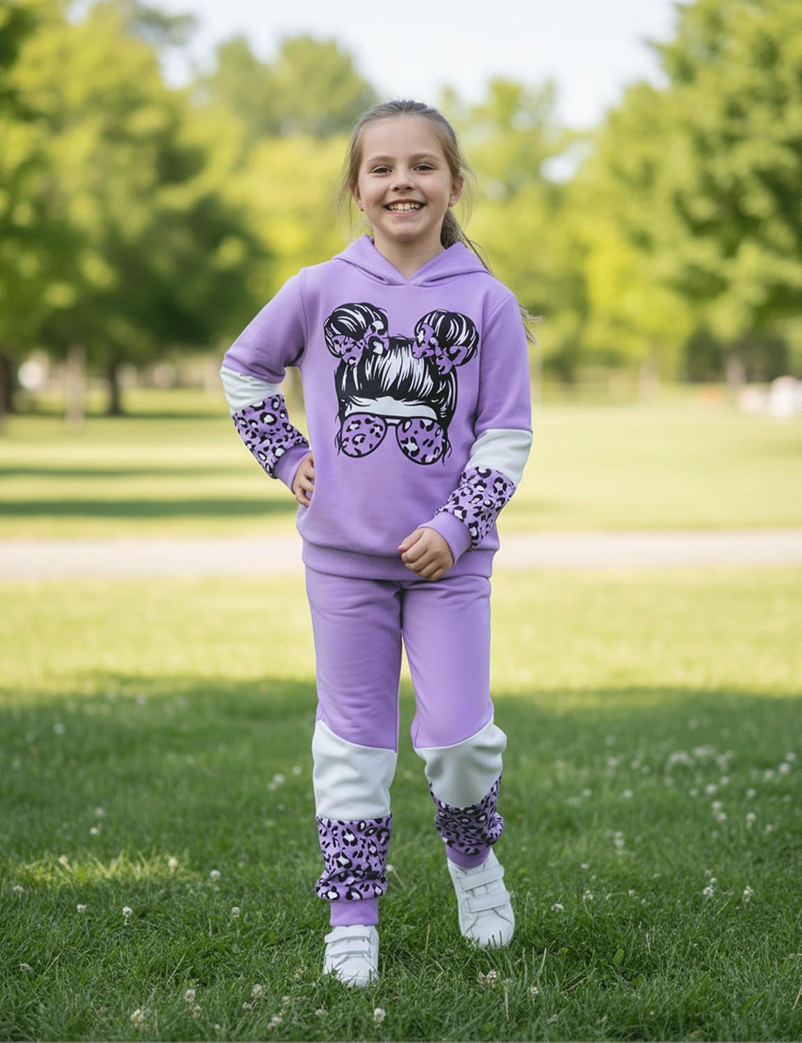 Girls Clothes Cool Girl Leopard Print,Sweatshirt Top Hoodie Pullover, Girls Outfits Sweatpant Set - Image 2