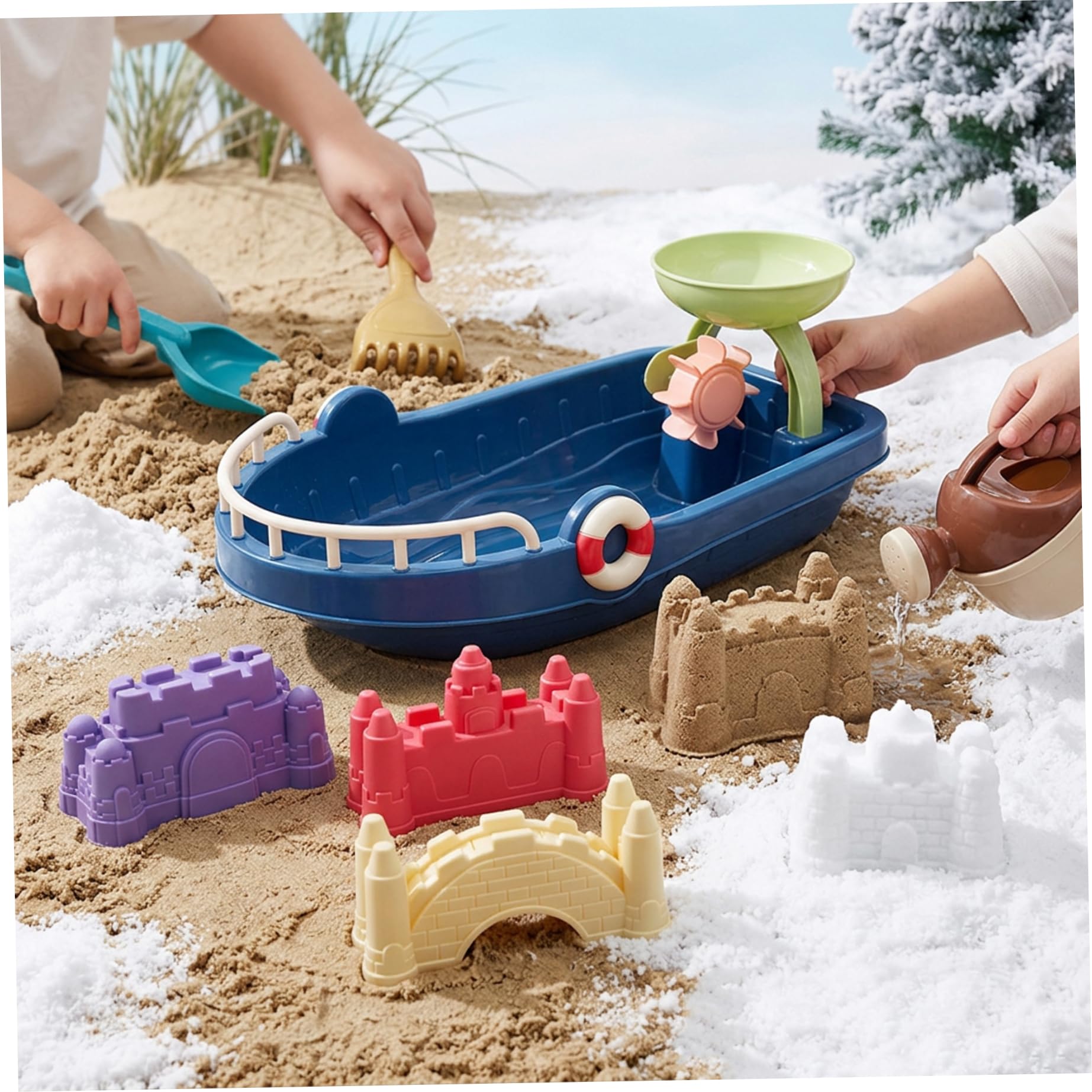 Juguetes de Arena de Playa Juego de Juguetes de Arena de Castillo con Pala y rastrillo Juego para niños pequeños Adultos Caja de de Playa Nieve para Jugar al Aire Libre