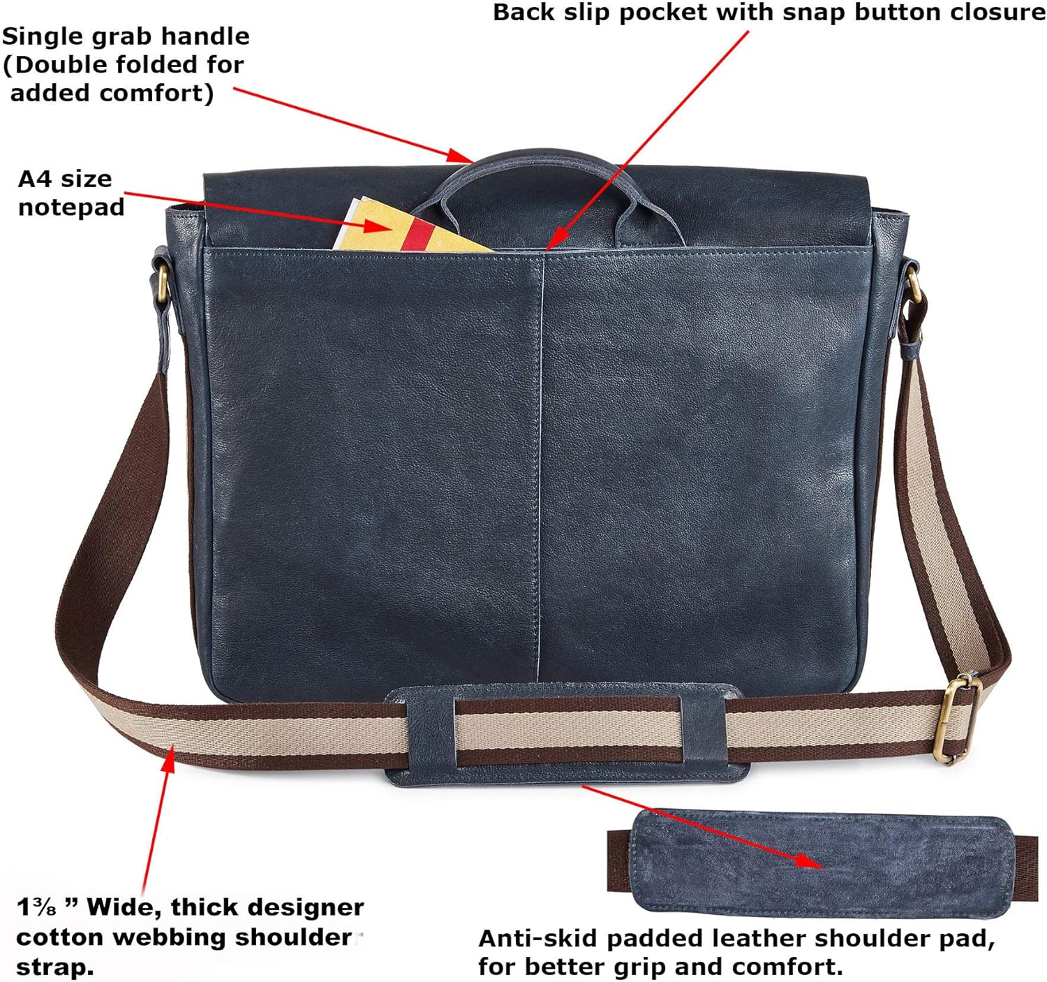 Real Leather Laptop Bag Men Women Distressed Vintage Messenger Satchel Shoulder Bag Up To Fit 16 Inch - Image 5