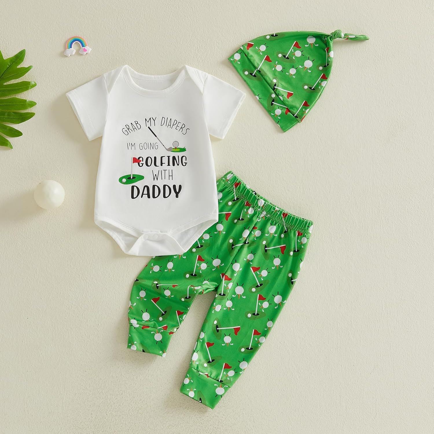YOKJZJD 3Pcs Newborn Baby Boy Golf Outfit Grab My Diapers I'm Going Golfing With Daddy Romper Shirt Pants Set Summer Clothes - Image 4