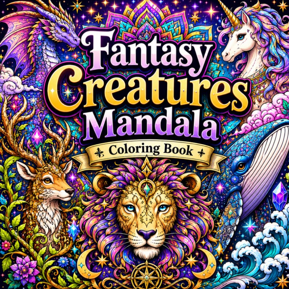 Fantasy Creatures Mandala Coloring Book: Fantasy Animal Designs for Stress Relief, Relaxation, and Mindful Coloring
