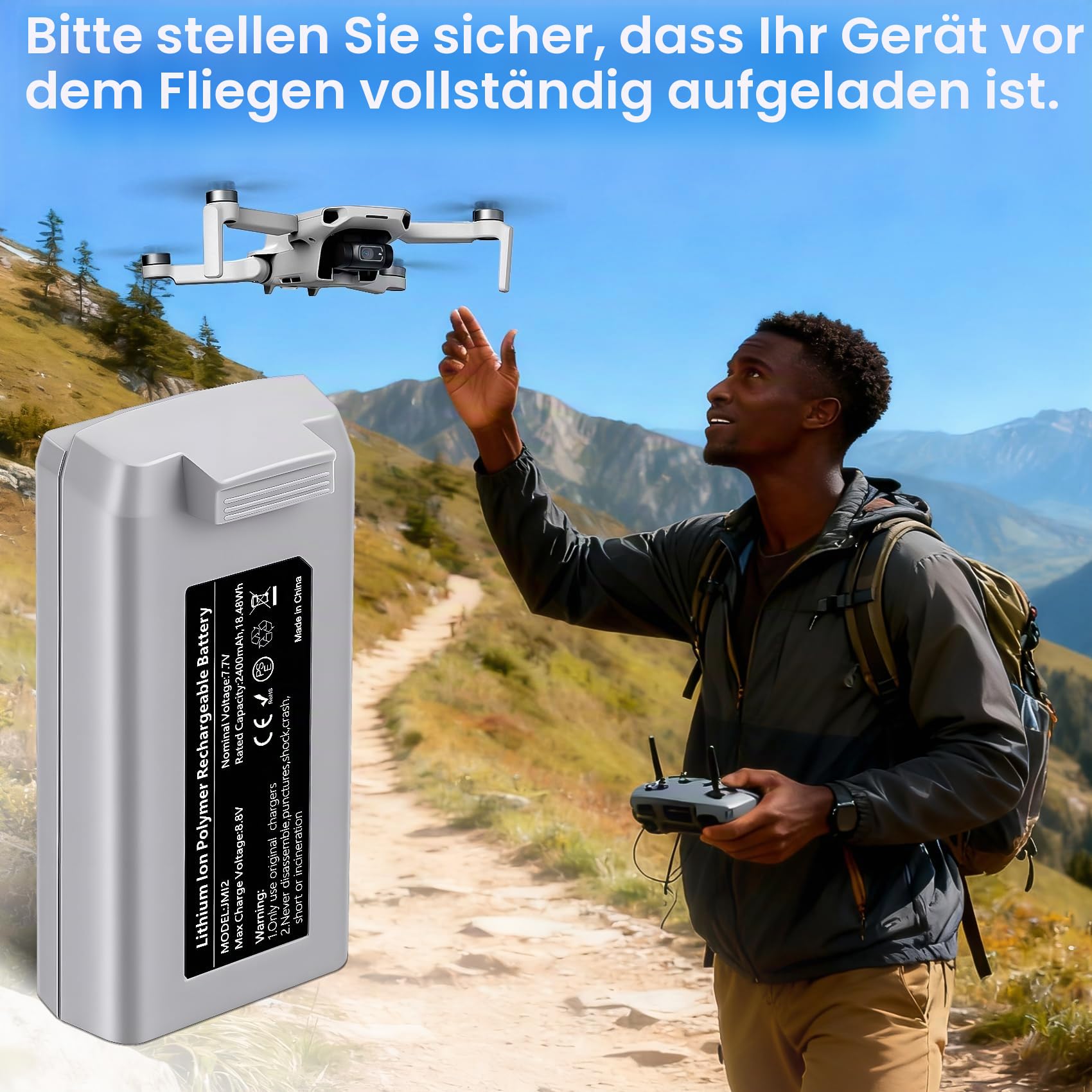 Mini 4K Akku Ladegerät Set 2 intelligente Mini 4K Flugakkus (2400 mAh) × 2 und EIN bidirektionaler 3 Fach Ladehub mit LCD Display × 1 Kompatibel mit DJI Mini 2/SE/2 SE/4K Drohnen